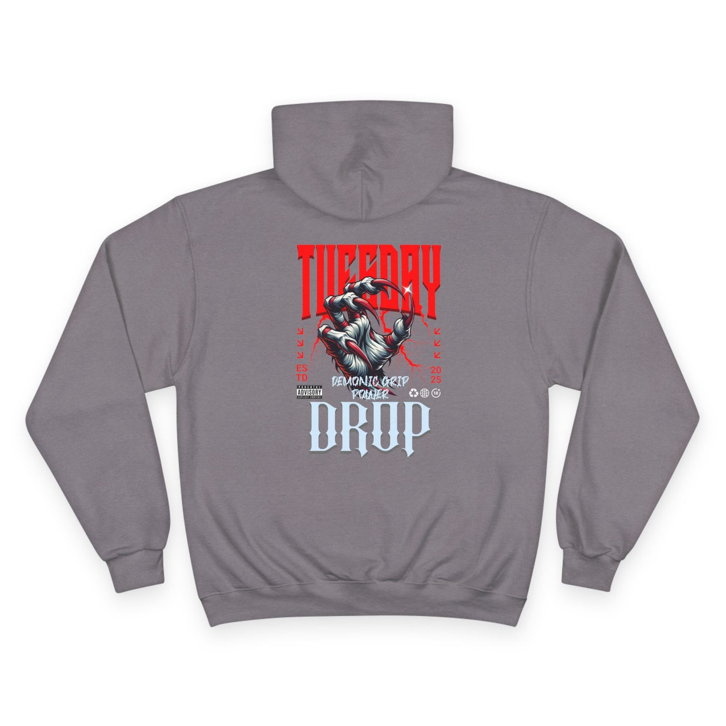 Halloween Tuesday editon Stylish Champion Hoodie with 'tuesday' Design, Casual Hoodie, Streetwear Fashion, Gift, Trendy Pullover