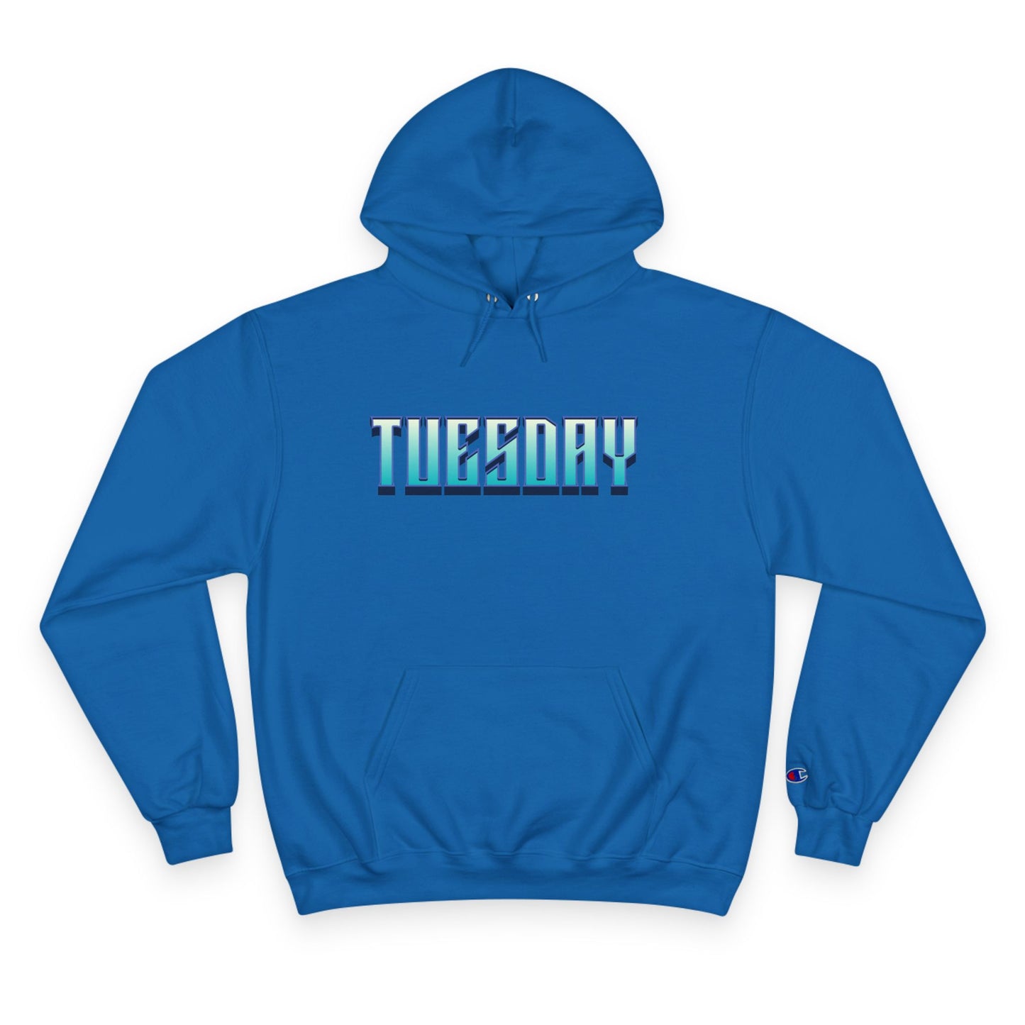 Stylish Champion Hoodie for Casual Vibes, Tuesday-Themed Sweatshirt, Everyday Wear, Perfect Gift for Friends, Cozy Graphic Hoodie