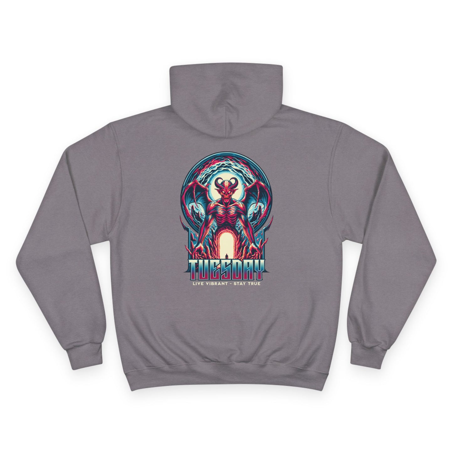 Tuesday Champion Hoodie, Graphic Sweatshirt, Unisex Casual Wear, Streetwear Style, Gift for Him/Her