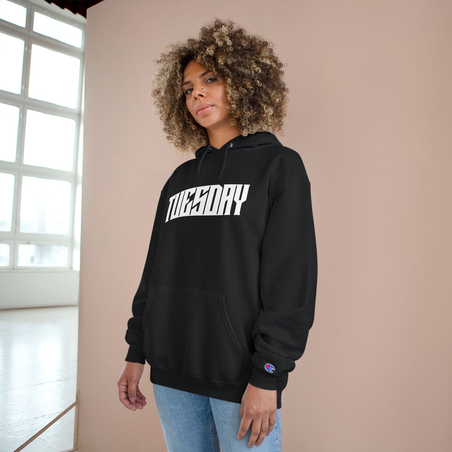 Tuesday Champion Hoodie - Stylish & Comfy Oversized Hoodie, Gift for Her, Unique Sweatshirt for Daily Wear, Cozy Fashion Statement