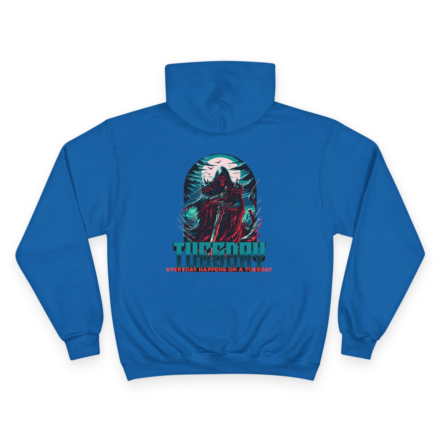 Champion Hoodie with Tuesday Graphic, Casualwear, Gift for Him/Her, Everyday Comfort, Fun Statement Piece