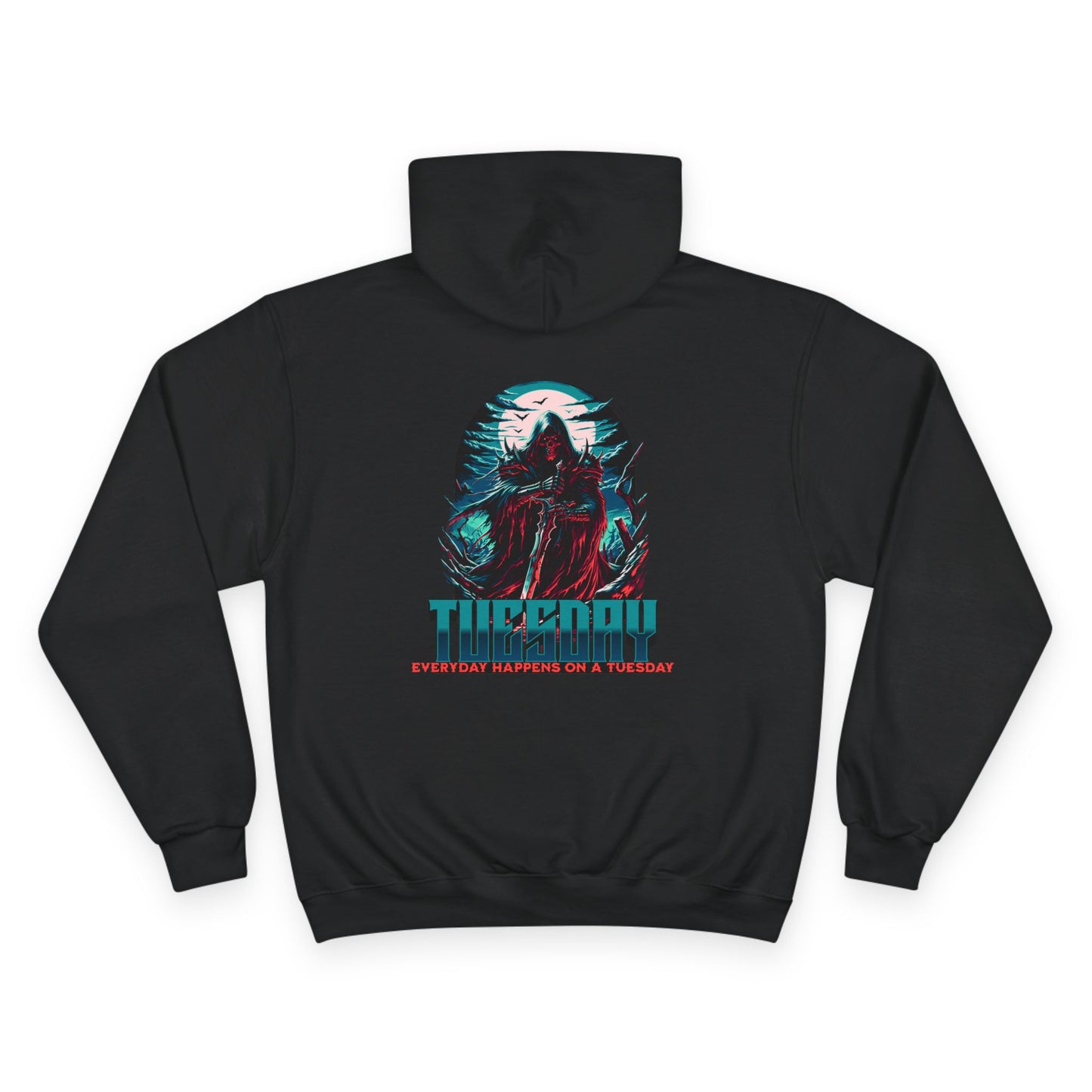 Champion Hoodie with Tuesday Graphic, Casualwear, Gift for Him/Her, Everyday Comfort, Fun Statement Piece