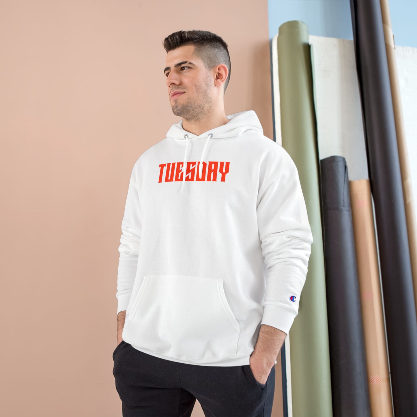 Stylish Tuesday Champion Hoodie, Graphic Hoodie, Casual Wear, Gift for Him, Unique Sweatshirt, Everyday Comfort