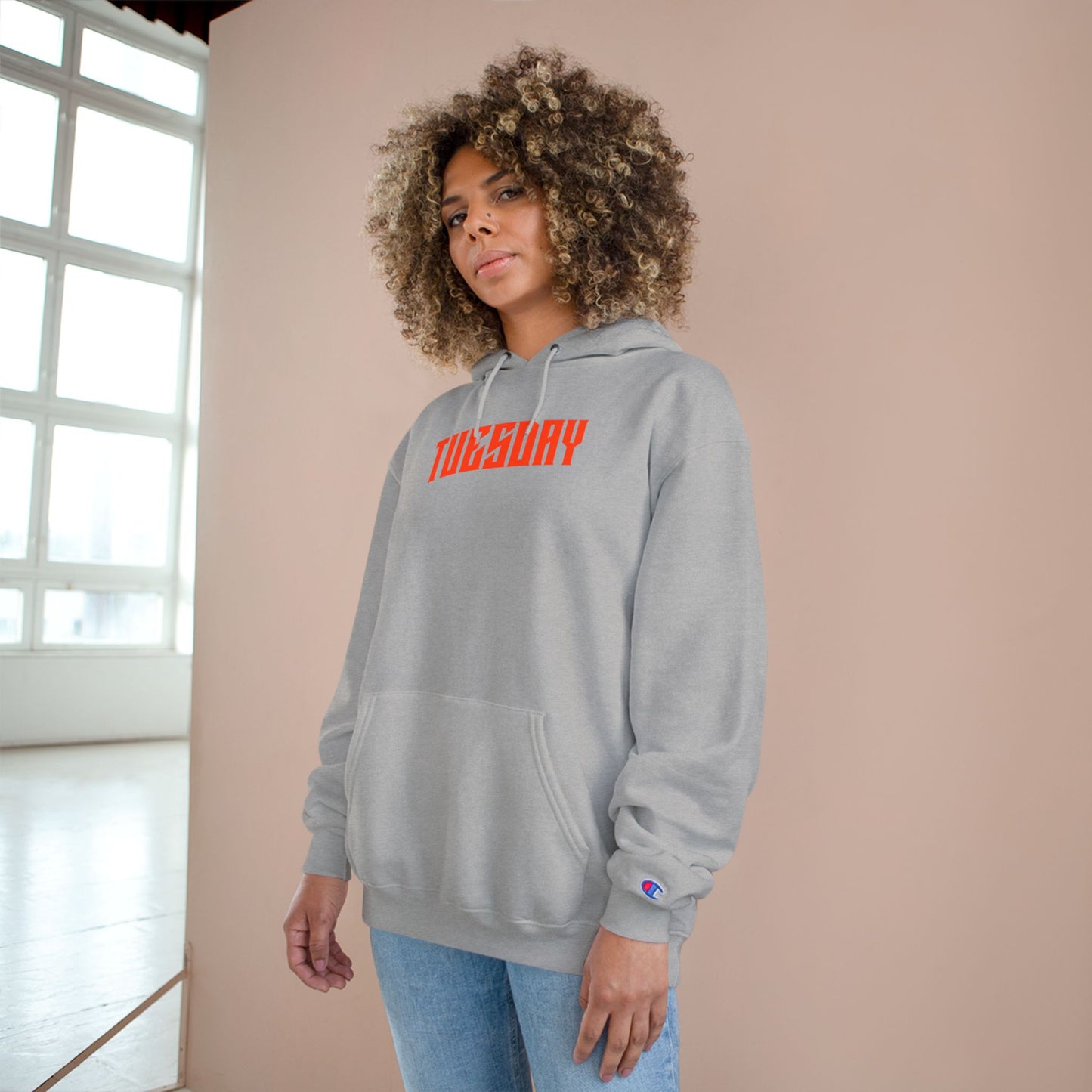Stylish Tuesday Champion Hoodie, Graphic Hoodie, Casual Wear, Gift for Him, Unique Sweatshirt, Everyday Comfort