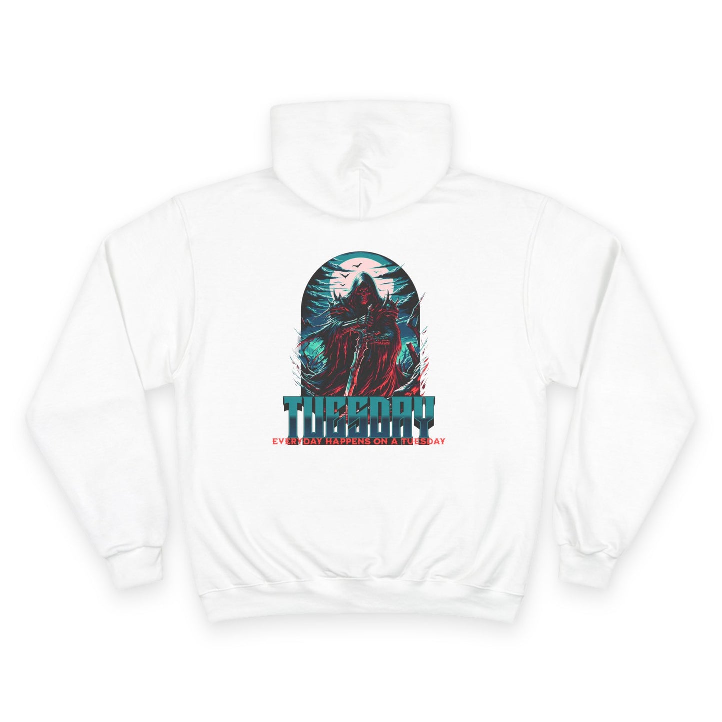 Champion Hoodie with Tuesday Graphic, Casualwear, Gift for Him/Her, Everyday Comfort, Fun Statement Piece