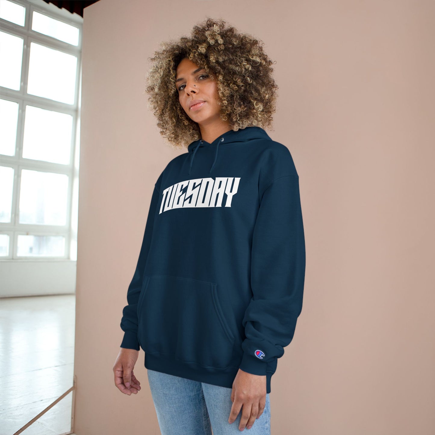 Tuesday Champion Hoodie - Stylish & Comfy Oversized Hoodie, Gift for Her, Unique Sweatshirt for Daily Wear, Cozy Fashion Statement