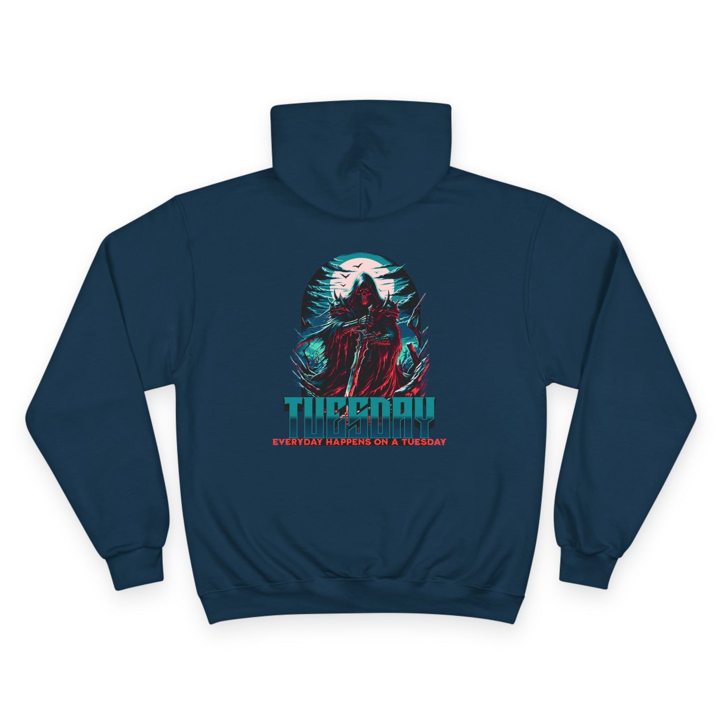 Champion Hoodie with Tuesday Graphic, Casualwear, Gift for Him/Her, Everyday Comfort, Fun Statement Piece