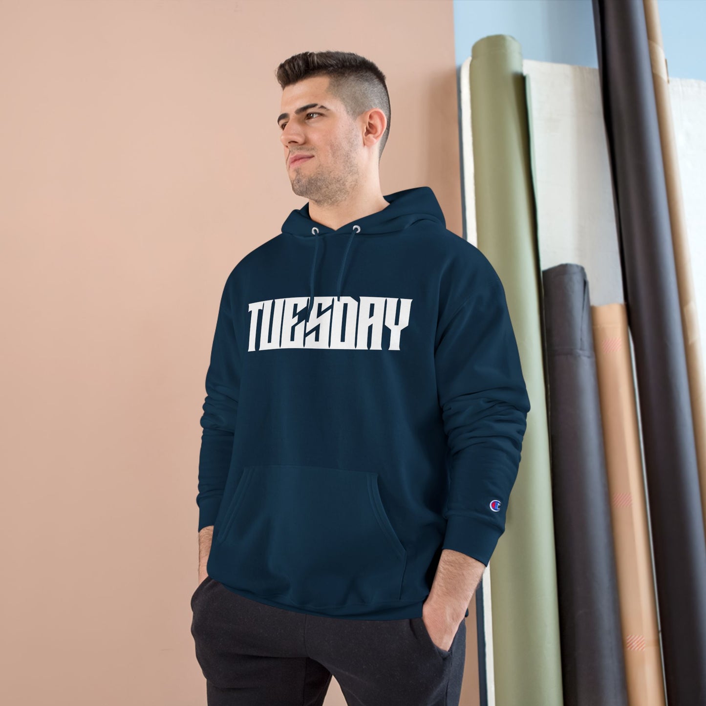 Champion Hoodie with 'TUESDAY' Design - Casual Wear, Graphic Sweatshirt, Trendy Pullover, Perfect Gift for Him/Her, Everyday Style