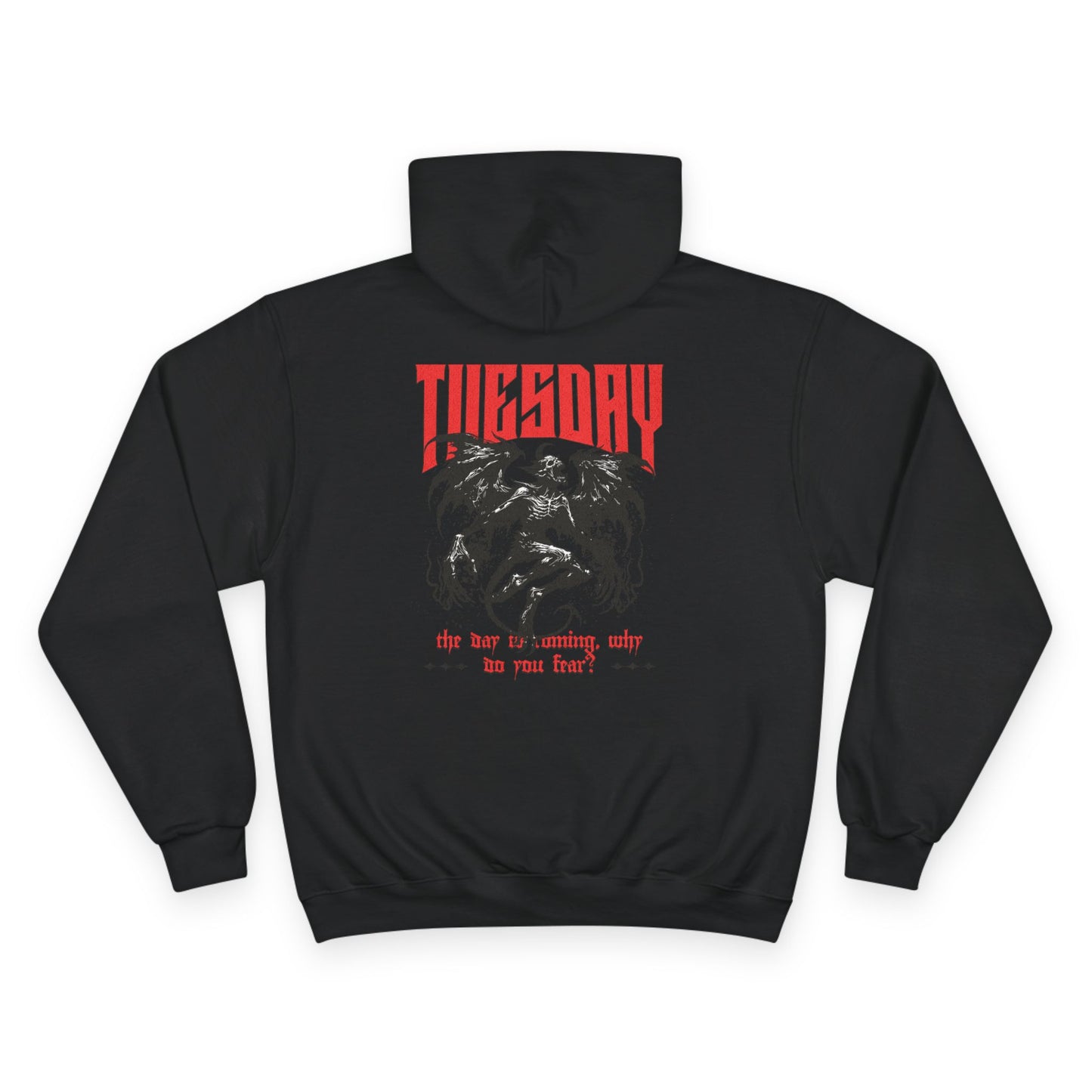 Champion Hoodie with 'TUESDAY' Design - Casual Wear, Graphic Sweatshirt, Trendy Pullover, Perfect Gift for Him/Her, Everyday Style