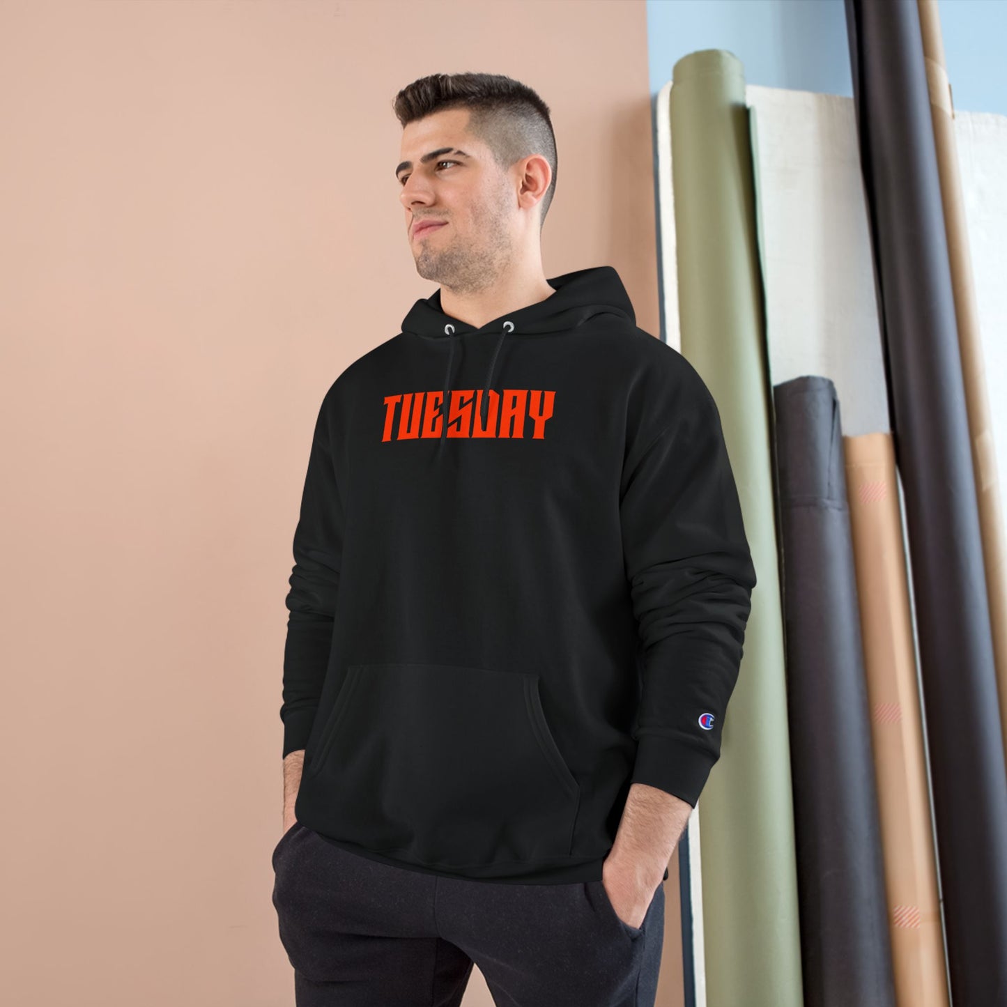 Stylish Tuesday Champion Hoodie, Graphic Hoodie, Casual Wear, Gift for Him, Unique Sweatshirt, Everyday Comfort