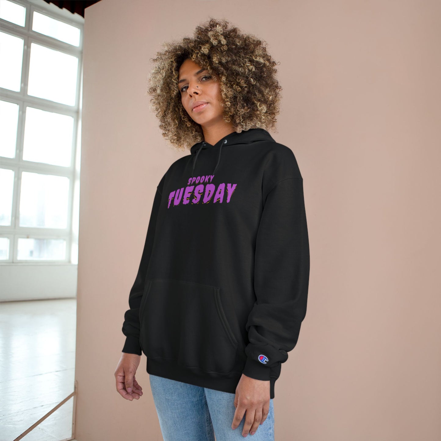 Spooky Tuesday Champion Hoodie, Halloween Apparel, Cozy Sweatshirt, Unisex Hoodie, Autumn Fashion, Gift for Her