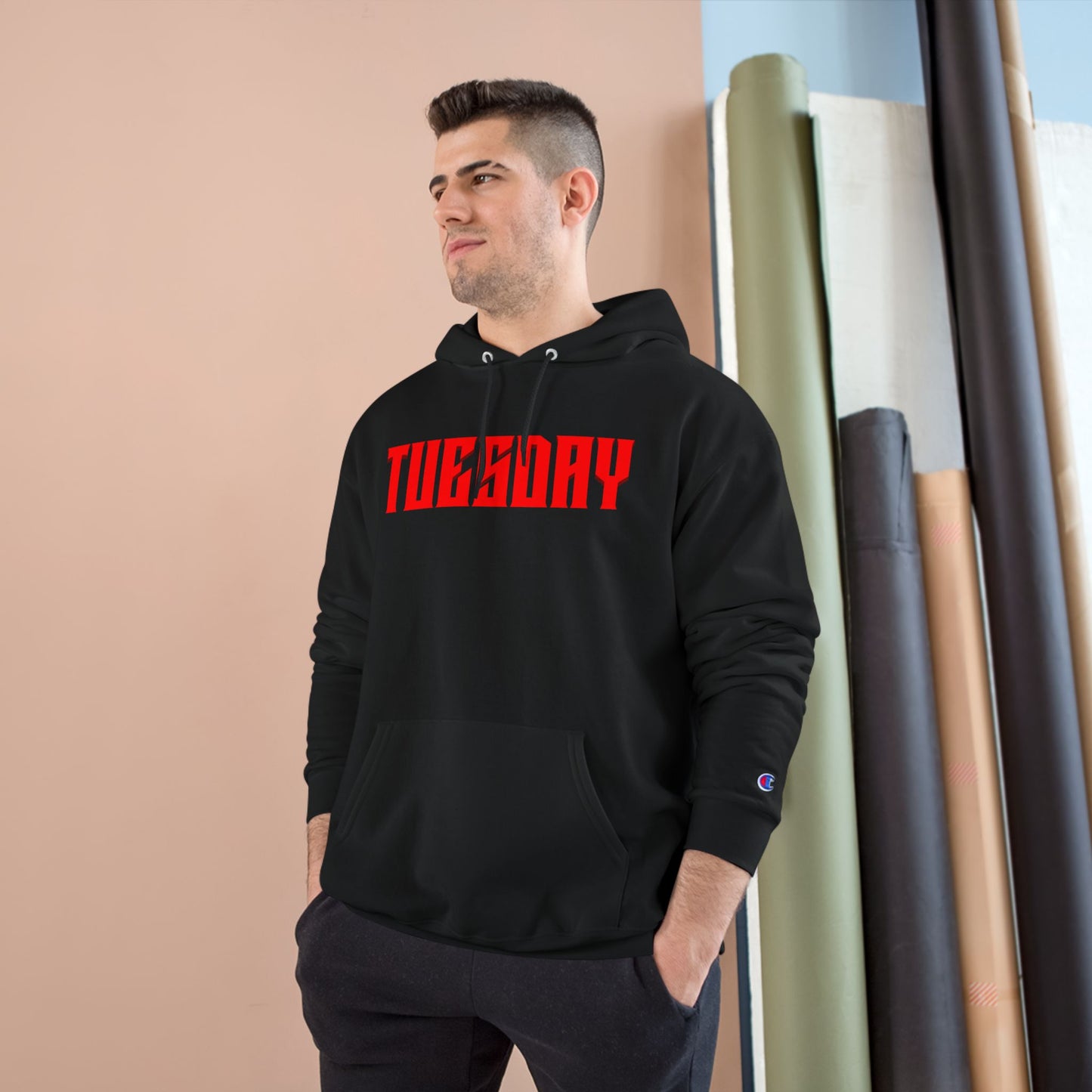 Halloween Tuesday editon Stylish Champion Hoodie with 'tuesday' Design, Casual Hoodie, Streetwear Fashion, Gift, Trendy Pullover