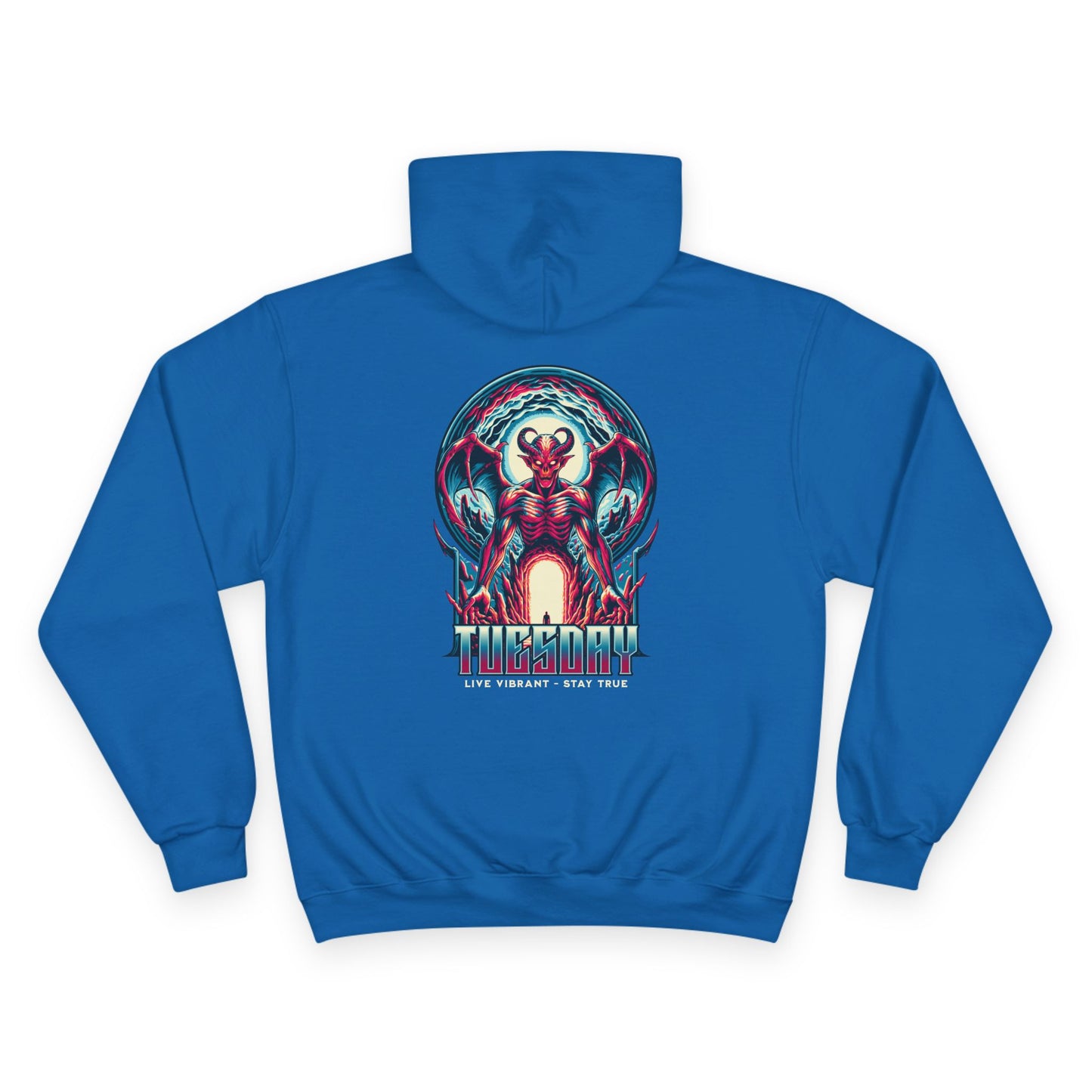 Tuesday Champion Hoodie, Graphic Sweatshirt, Unisex Casual Wear, Streetwear Style, Gift for Him/Her
