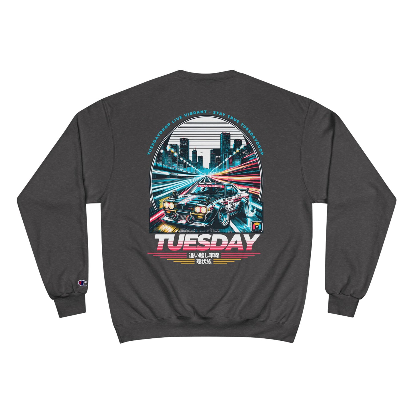 Retro Car Tuesday Champion Sweatshirt, Vintage Graphic Top, Cozy Unisex Apparel, Perfect Gift for Car Lovers, Unique Streetwear