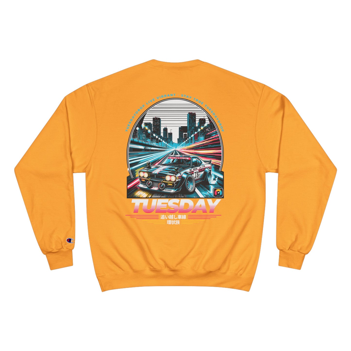 Retro Car Tuesday Champion Sweatshirt, Vintage Graphic Top, Cozy Unisex Apparel, Perfect Gift for Car Lovers, Unique Streetwear