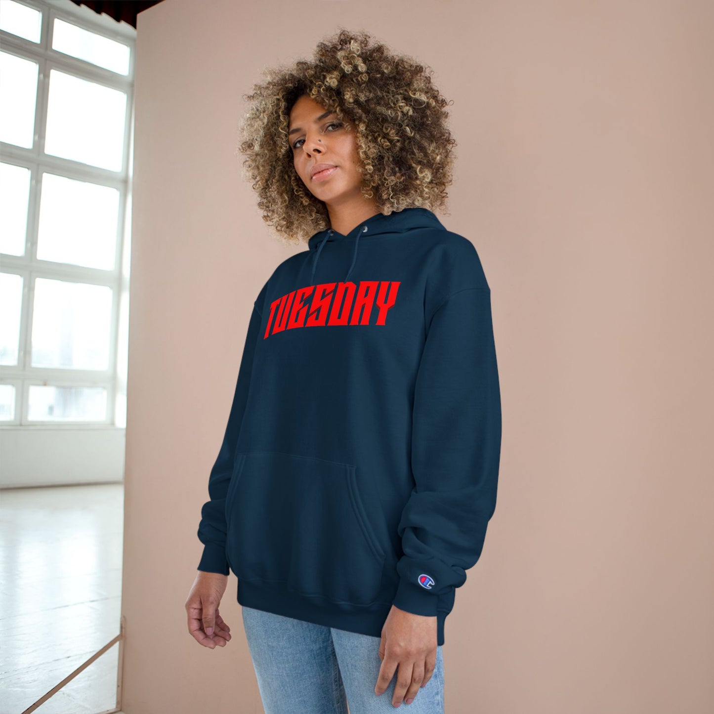Halloween Tuesday editon Stylish Champion Hoodie with 'tuesday' Design, Casual Hoodie, Streetwear Fashion, Gift, Trendy Pullover