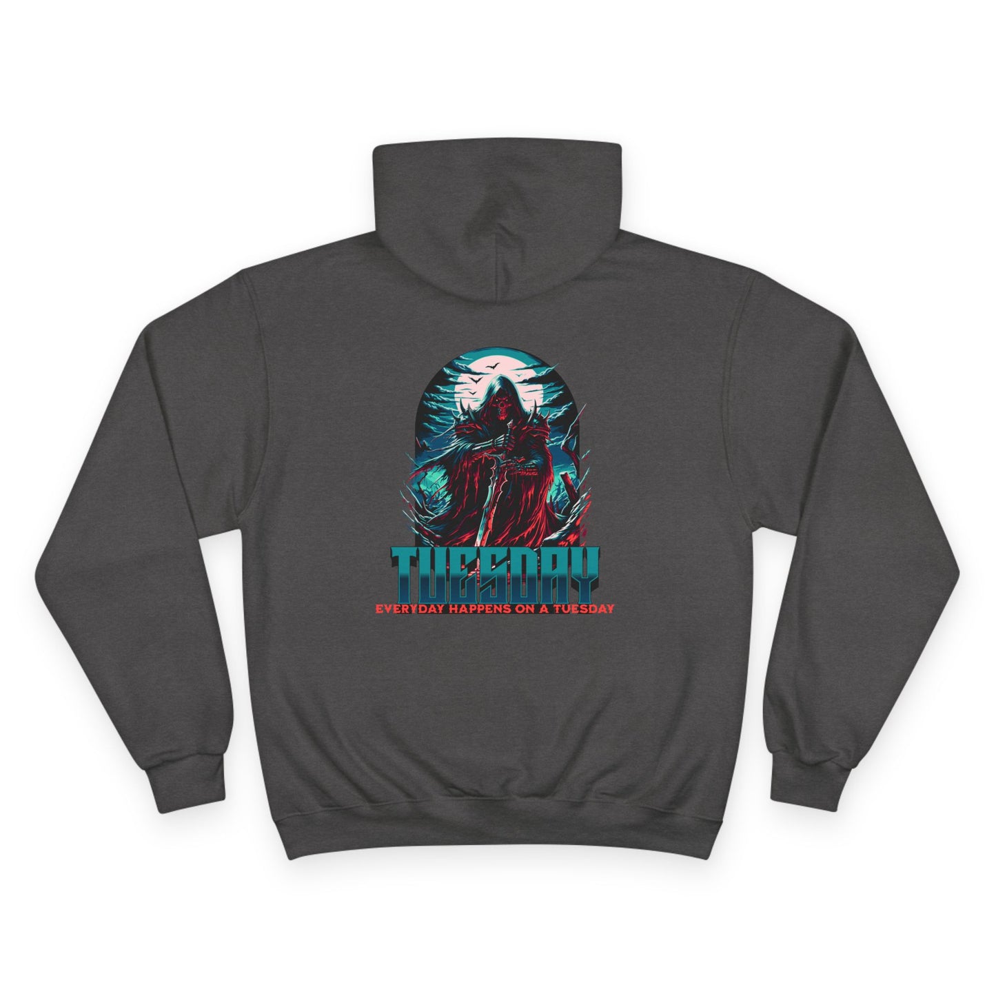 Champion Hoodie with Tuesday Graphic, Casualwear, Gift for Him/Her, Everyday Comfort, Fun Statement Piece