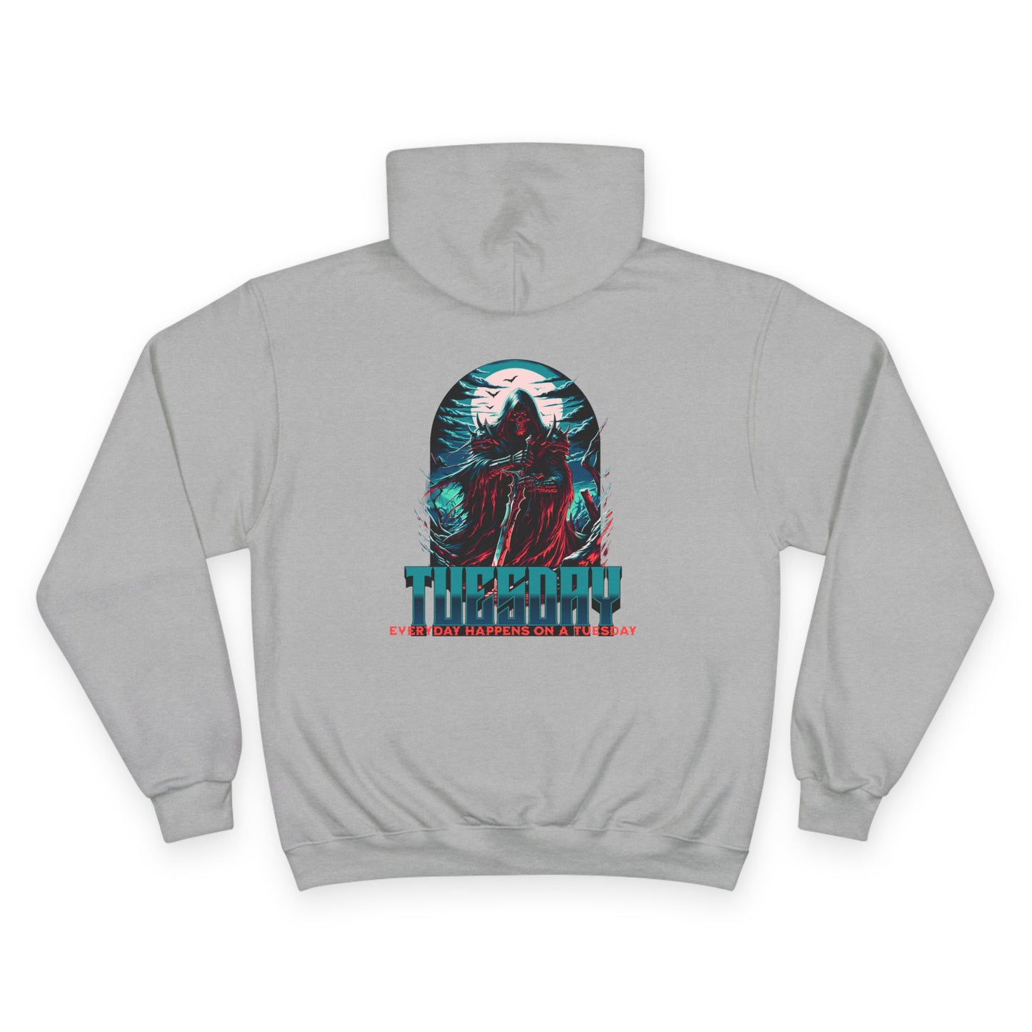 Champion Hoodie with Tuesday Graphic, Casualwear, Gift for Him/Her, Everyday Comfort, Fun Statement Piece