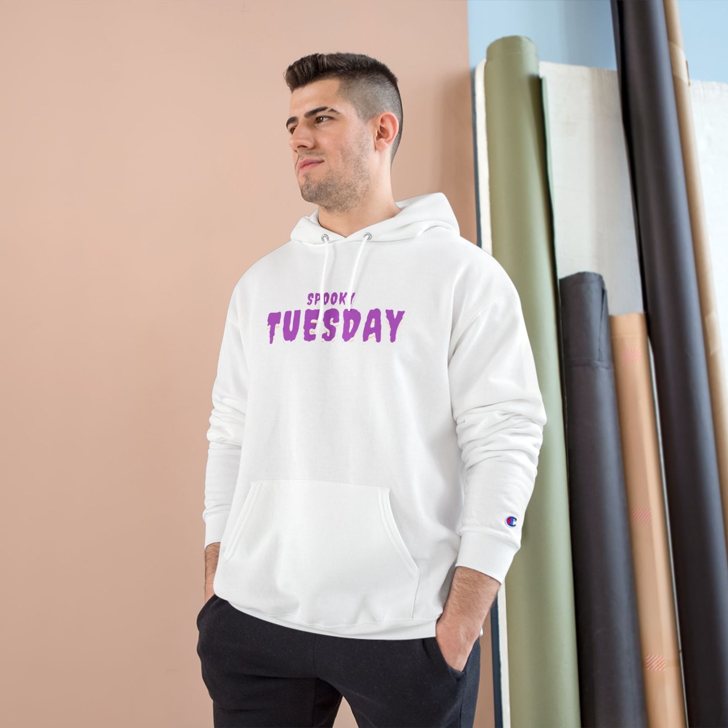 Spooky Tuesday Champion Hoodie, Halloween Apparel, Cozy Sweatshirt, Unisex Hoodie, Autumn Fashion, Gift for Her