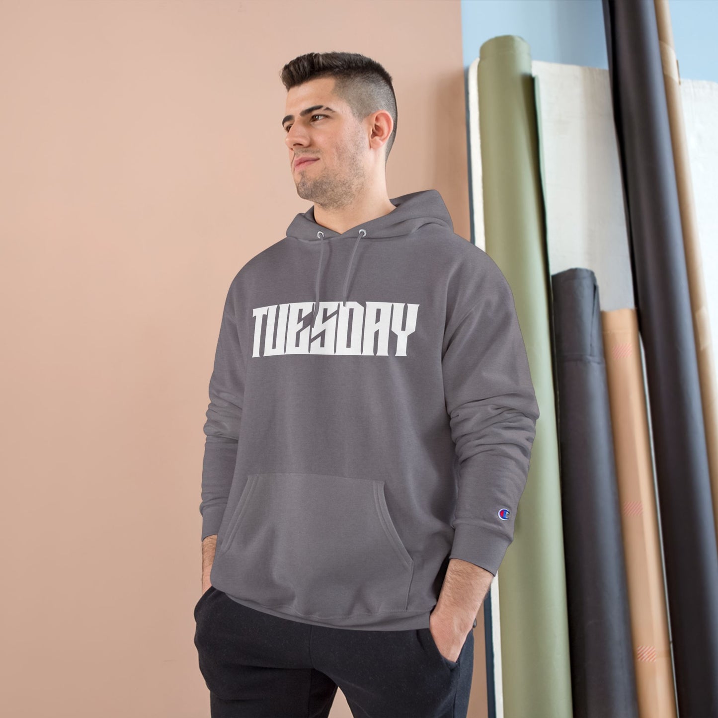 Champion Hoodie with 'TUESDAY' Design - Casual Wear, Graphic Sweatshirt, Trendy Pullover, Perfect Gift for Him/Her, Everyday Style