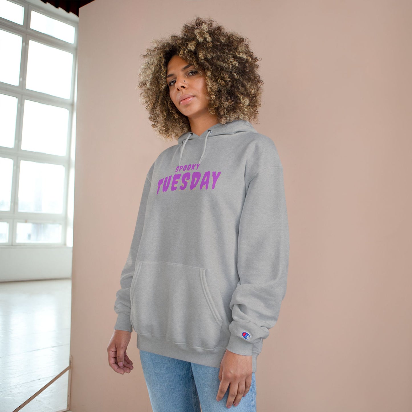 Spooky Tuesday Champion Hoodie, Halloween Apparel, Cozy Sweatshirt, Unisex Hoodie, Autumn Fashion, Gift for Her