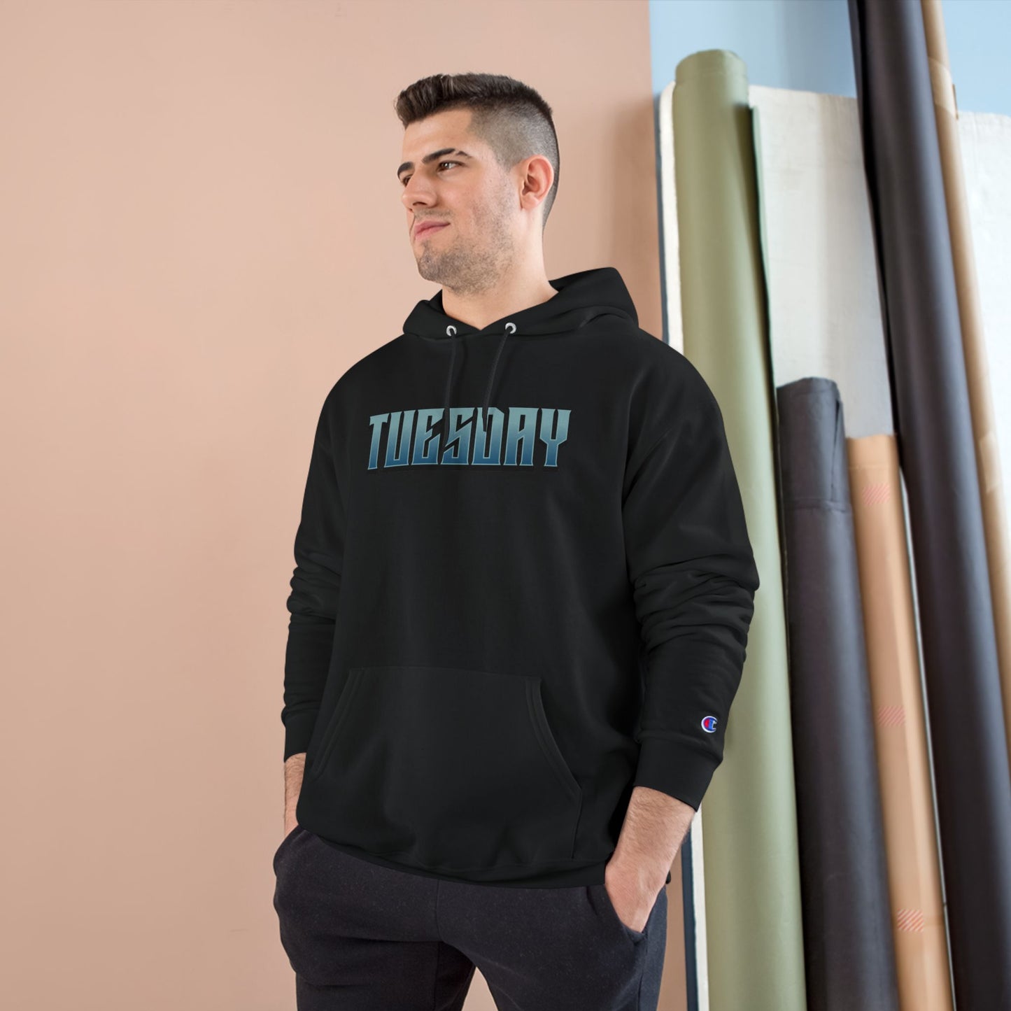 Edgy Tuesday Champion Hoodie - Casual Streetwear, Graphic Apparel, Halloween Gift, Cozy Layering, Unisex Fashion