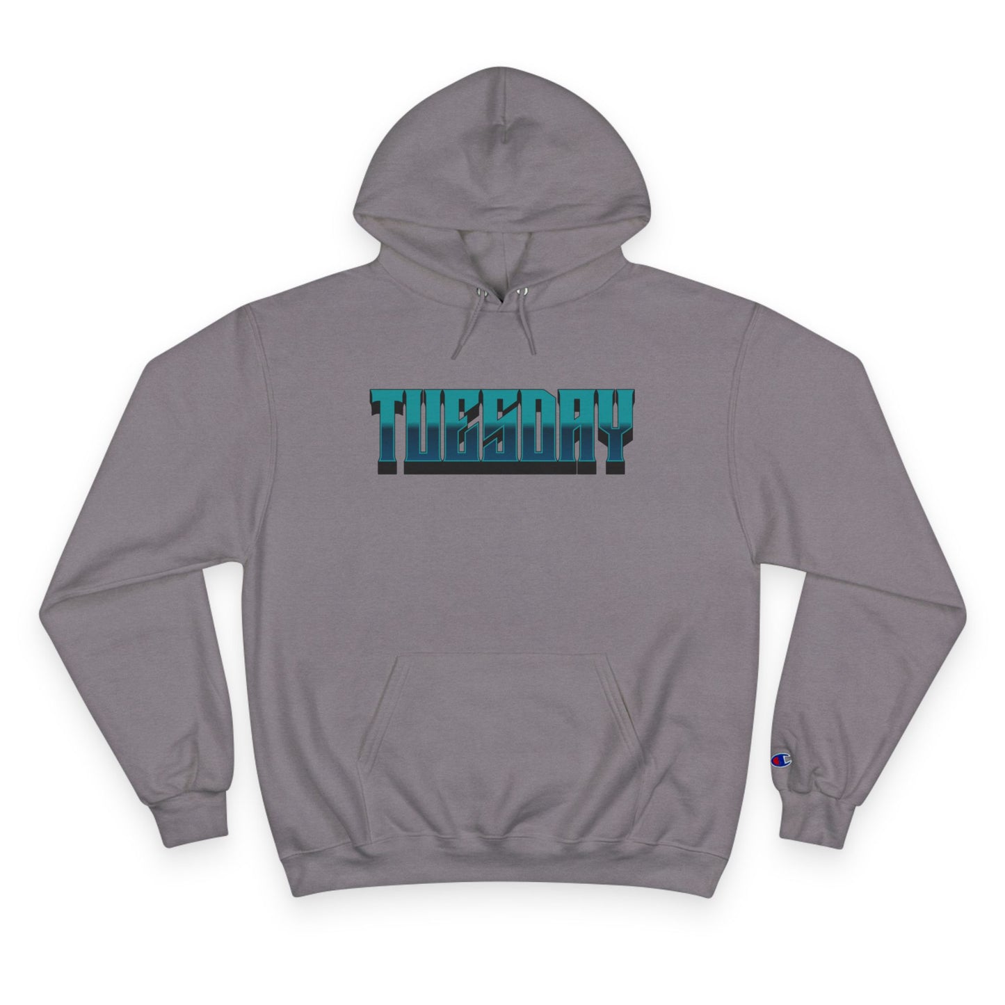 Champion Hoodie with Tuesday Graphic, Casualwear, Gift for Him/Her, Everyday Comfort, Fun Statement Piece