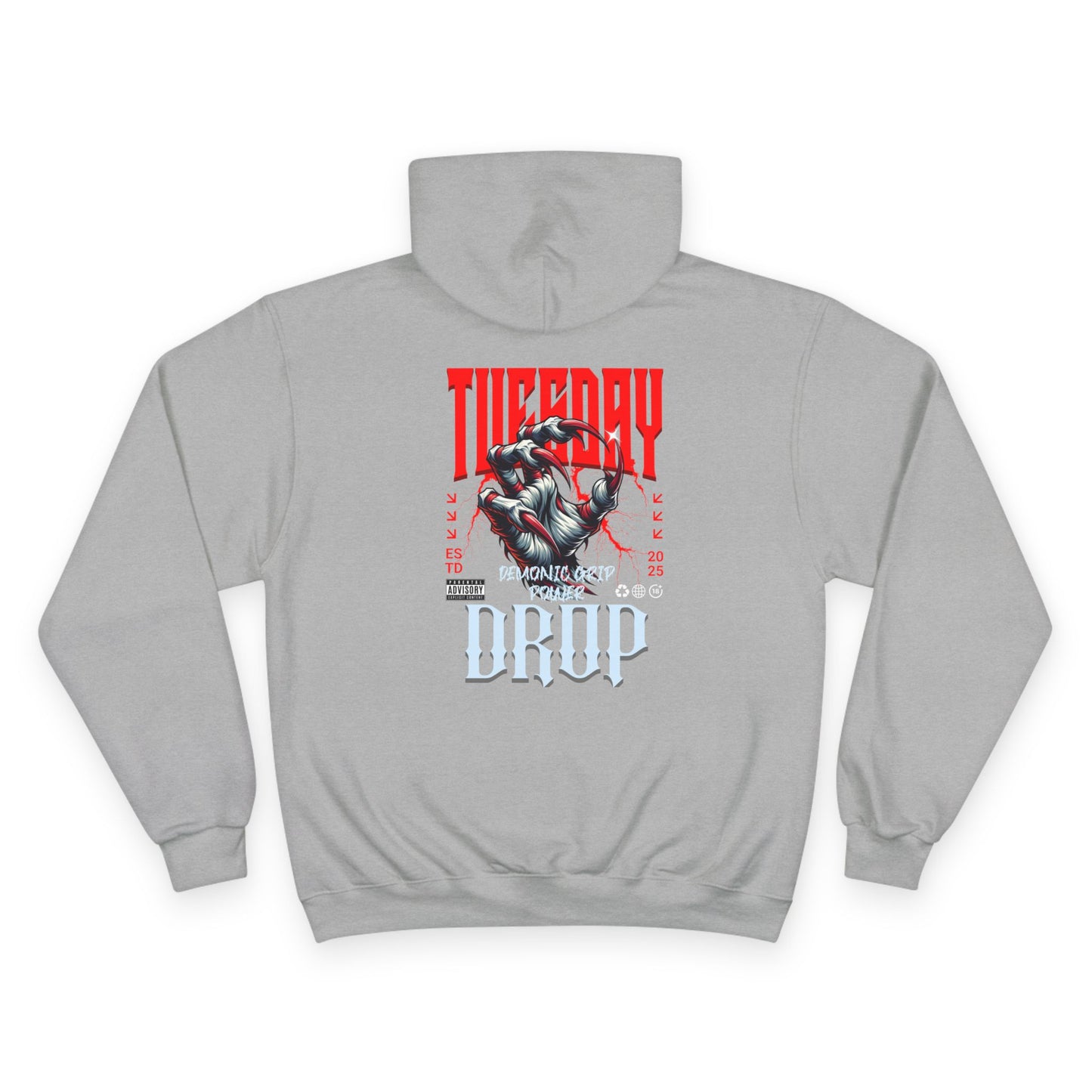 Halloween Tuesday editon Stylish Champion Hoodie with 'tuesday' Design, Casual Hoodie, Streetwear Fashion, Gift, Trendy Pullover