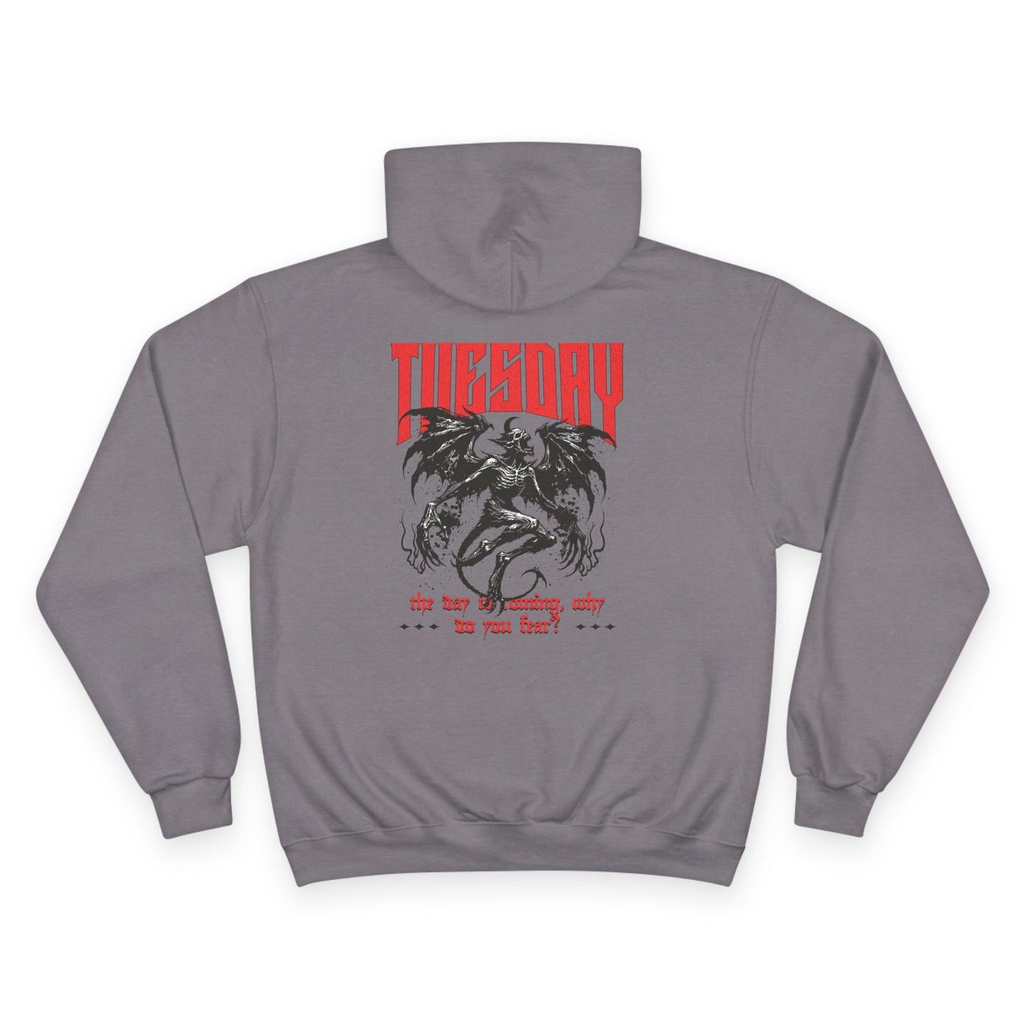 Champion Hoodie with 'TUESDAY' Design - Casual Wear, Graphic Sweatshirt, Trendy Pullover, Perfect Gift for Him/Her, Everyday Style