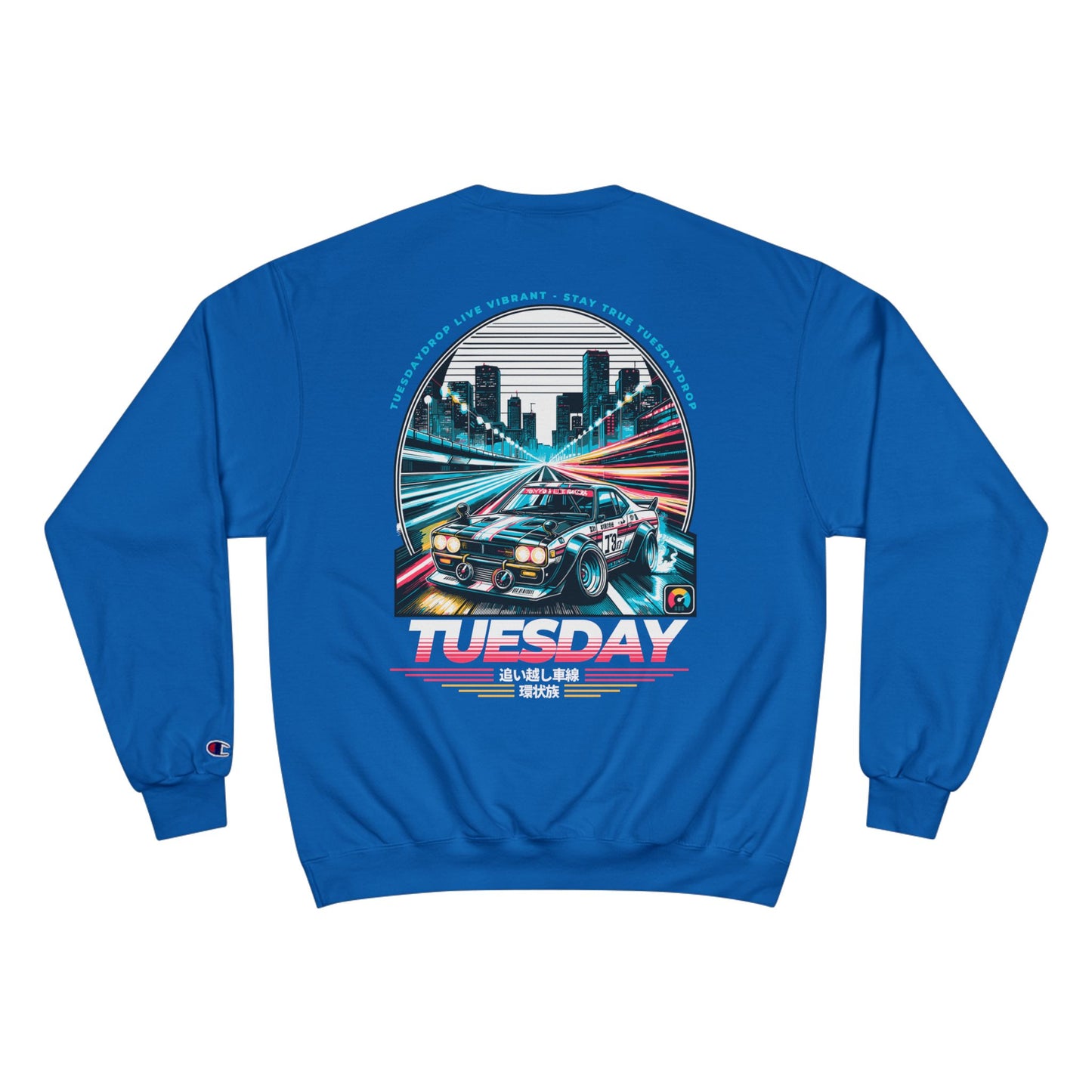 Retro Car Tuesday Champion Sweatshirt, Vintage Graphic Top, Cozy Unisex Apparel, Perfect Gift for Car Lovers, Unique Streetwear