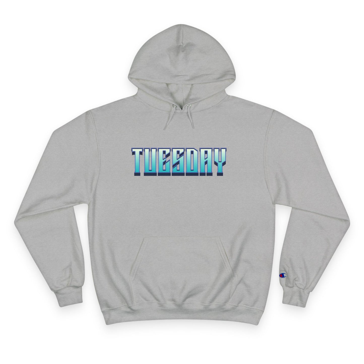Stylish Champion Hoodie for Casual Vibes, Tuesday-Themed Sweatshirt, Everyday Wear, Perfect Gift for Friends, Cozy Graphic Hoodie
