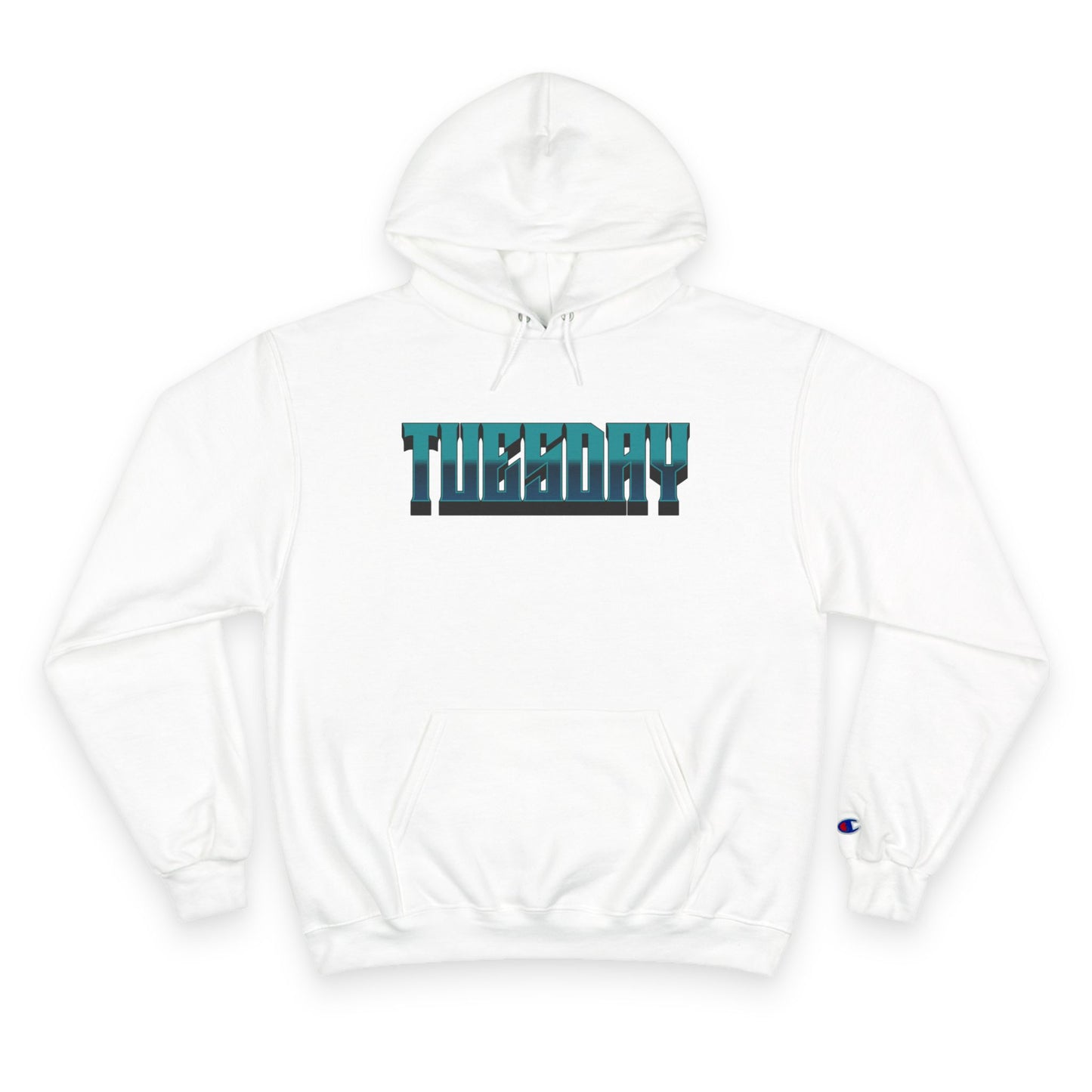 Champion Hoodie with Tuesday Graphic, Casualwear, Gift for Him/Her, Everyday Comfort, Fun Statement Piece