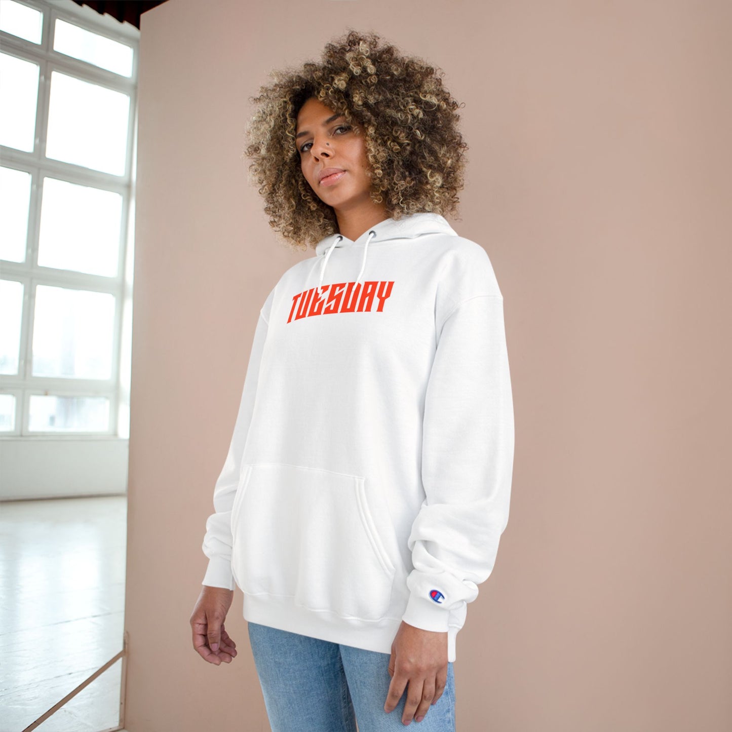 Stylish Tuesday Champion Hoodie, Graphic Hoodie, Casual Wear, Gift for Him, Unique Sweatshirt, Everyday Comfort
