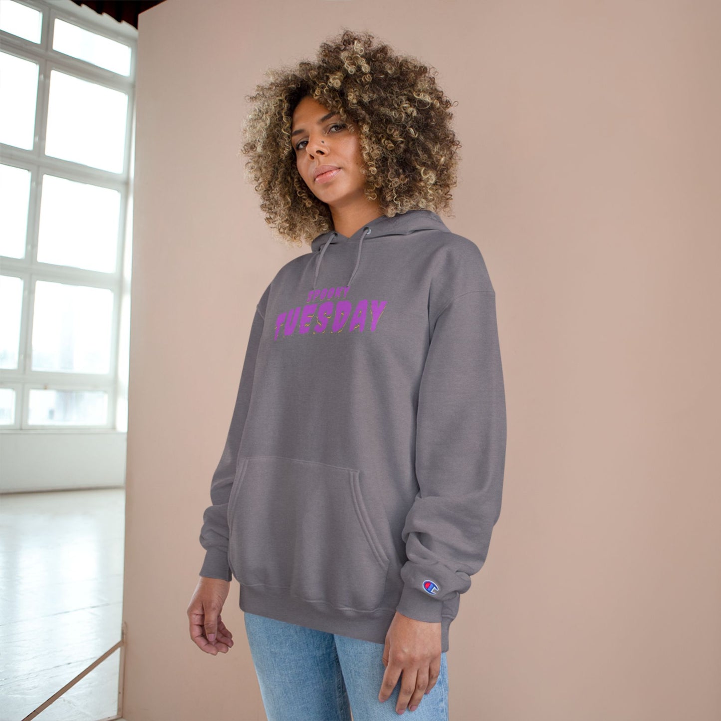 Spooky Tuesday Champion Hoodie, Halloween Apparel, Cozy Sweatshirt, Unisex Hoodie, Autumn Fashion, Gift for Her