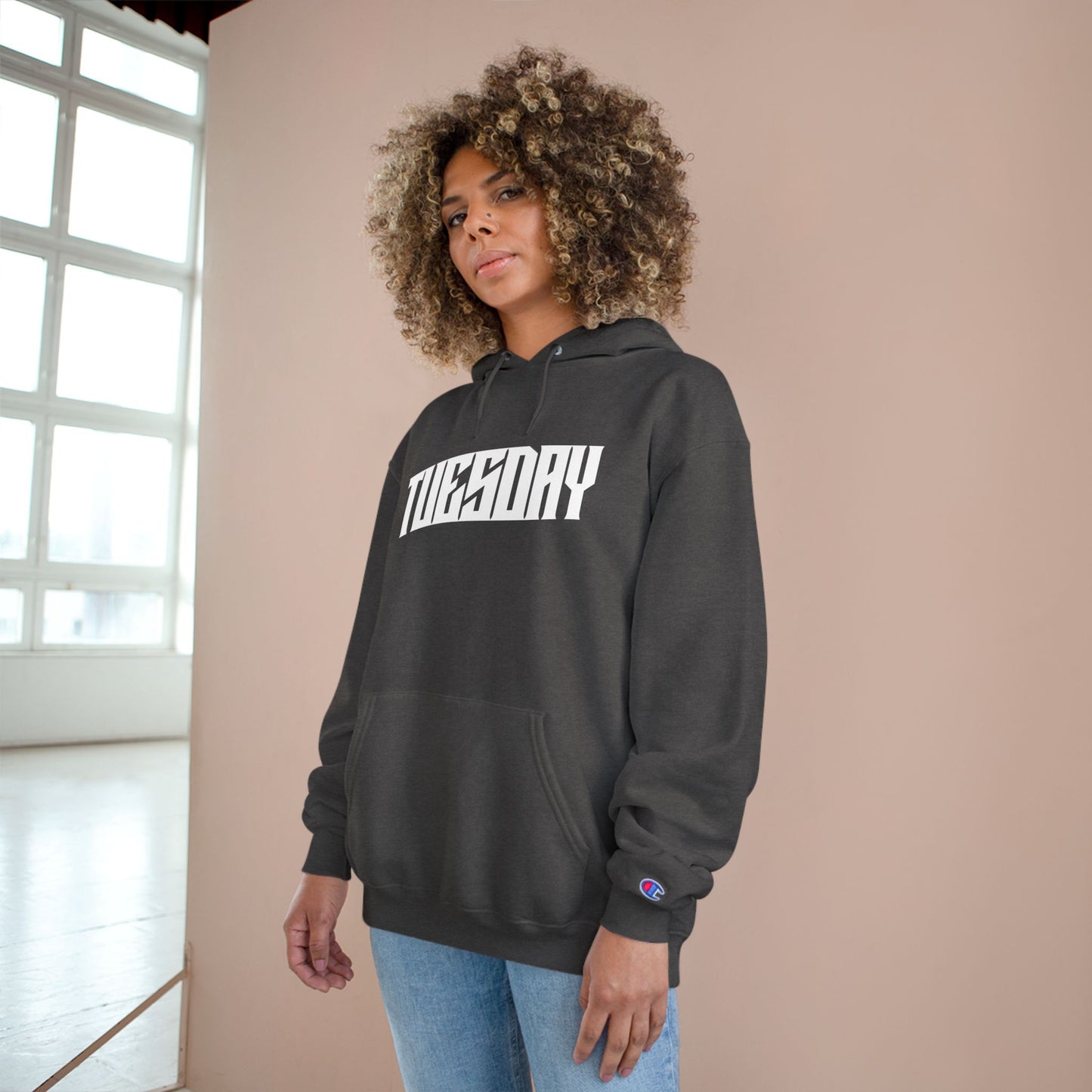 Tuesday Champion Hoodie - Stylish & Comfy Oversized Hoodie, Gift for Her, Unique Sweatshirt for Daily Wear, Cozy Fashion Statement