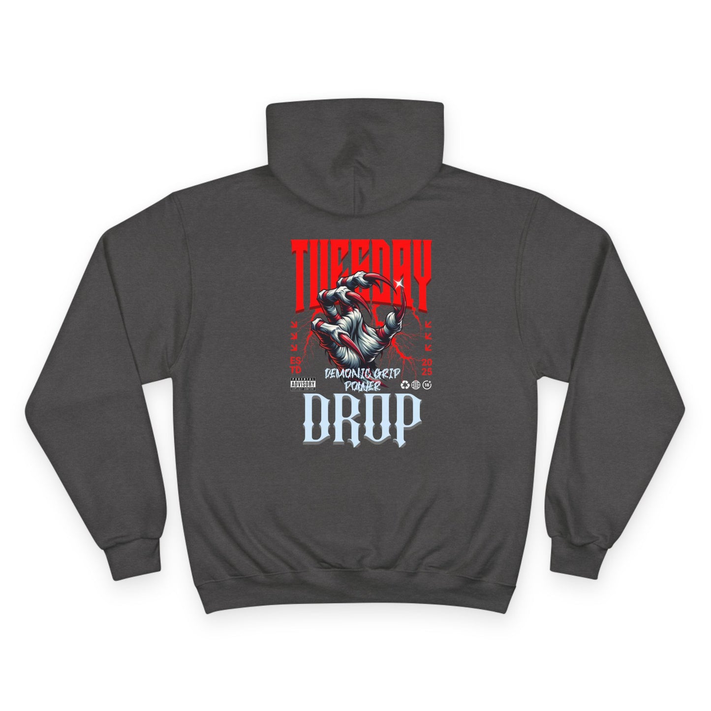 Halloween Tuesday editon Stylish Champion Hoodie with 'tuesday' Design, Casual Hoodie, Streetwear Fashion, Gift, Trendy Pullover