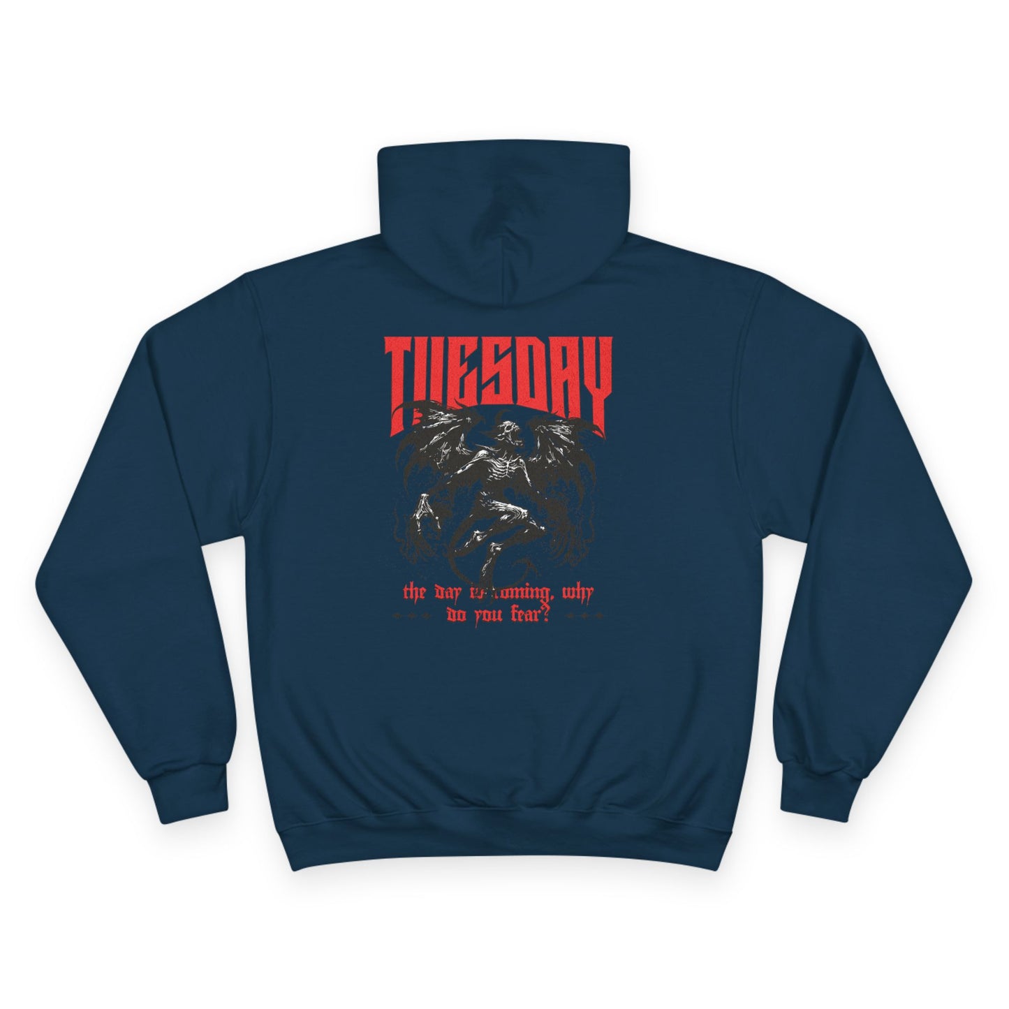 Champion Hoodie with 'TUESDAY' Design - Casual Wear, Graphic Sweatshirt, Trendy Pullover, Perfect Gift for Him/Her, Everyday Style