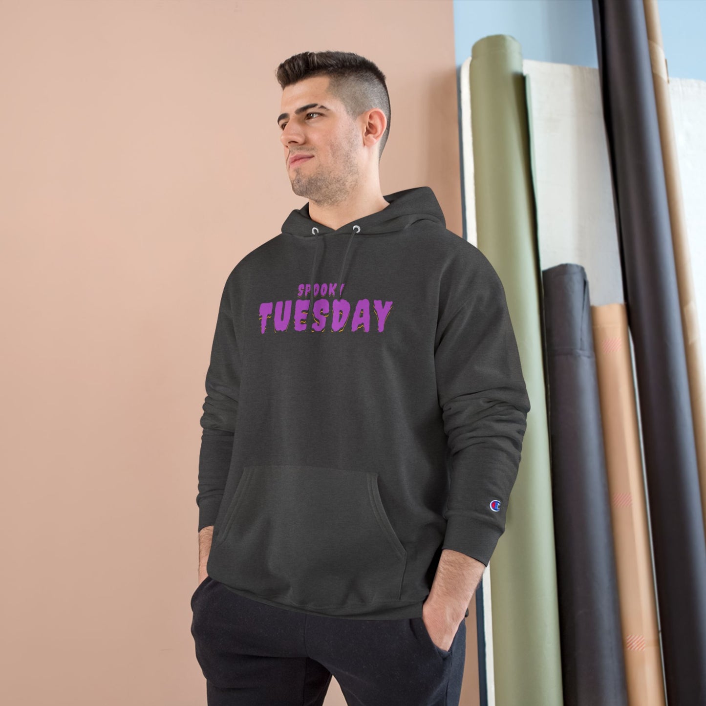 Spooky Tuesday Champion Hoodie, Halloween Apparel, Cozy Sweatshirt, Unisex Hoodie, Autumn Fashion, Gift for Her