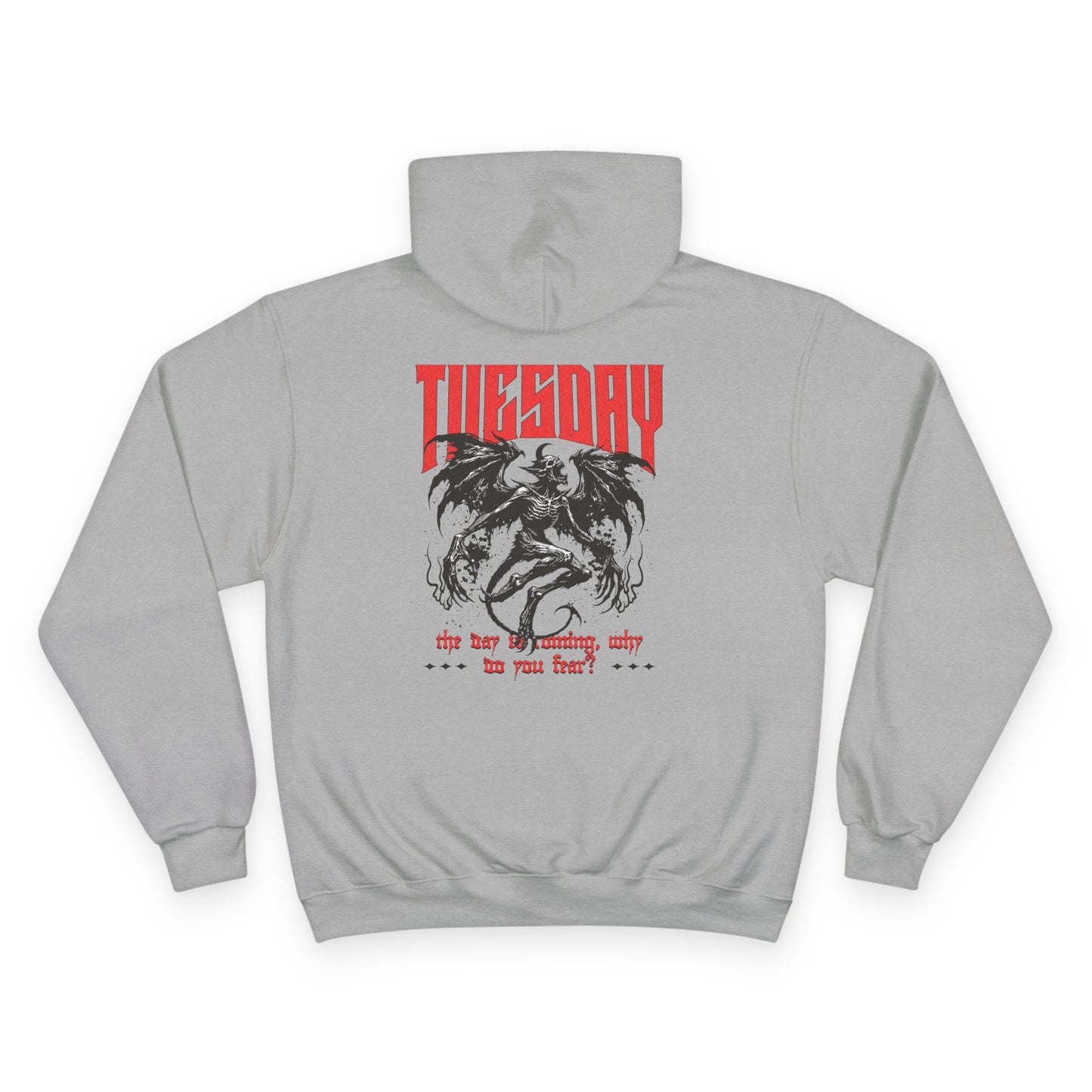 Champion Hoodie with 'TUESDAY' Design - Casual Wear, Graphic Sweatshirt, Trendy Pullover, Perfect Gift for Him/Her, Everyday Style