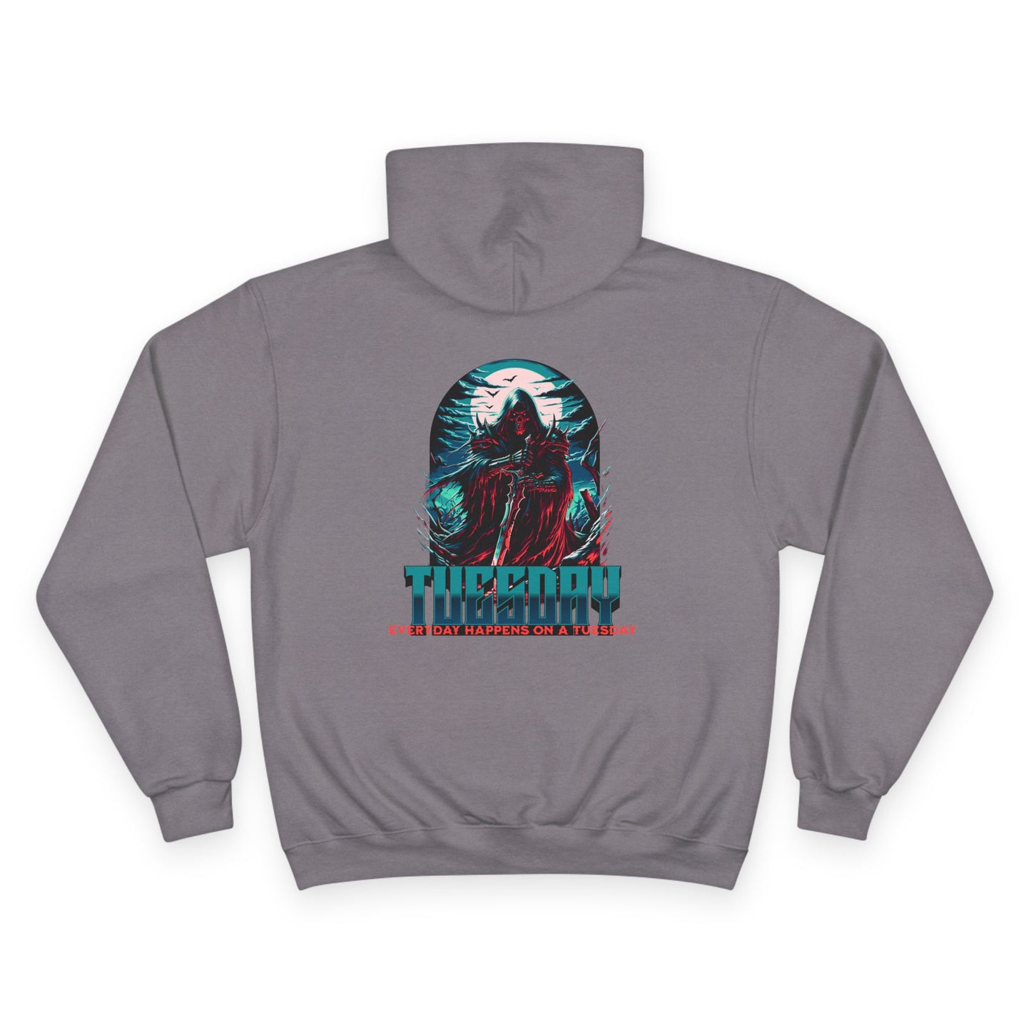 Champion Hoodie with Tuesday Graphic, Casualwear, Gift for Him/Her, Everyday Comfort, Fun Statement Piece