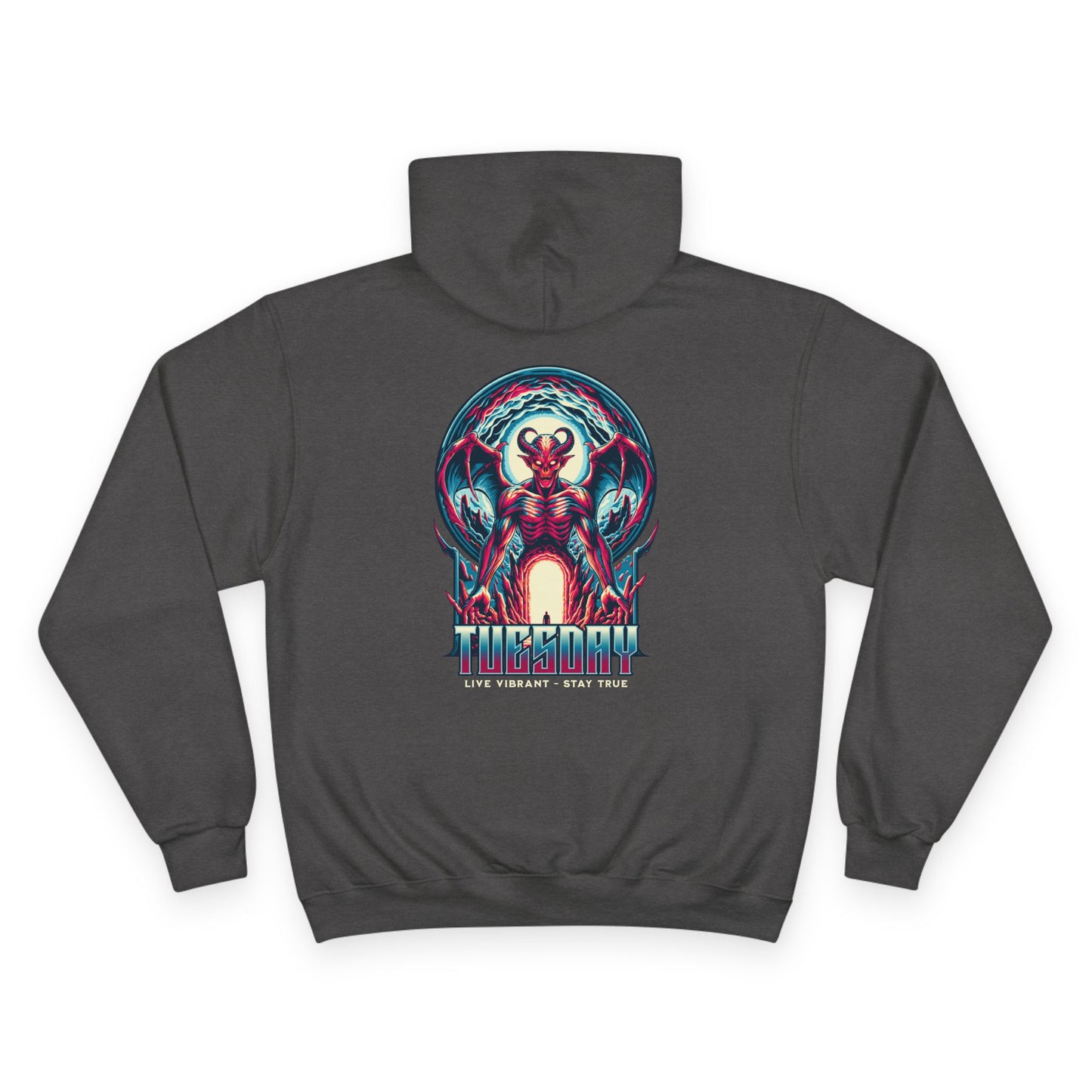 Tuesday Champion Hoodie, Graphic Sweatshirt, Unisex Casual Wear, Streetwear Style, Gift for Him/Her