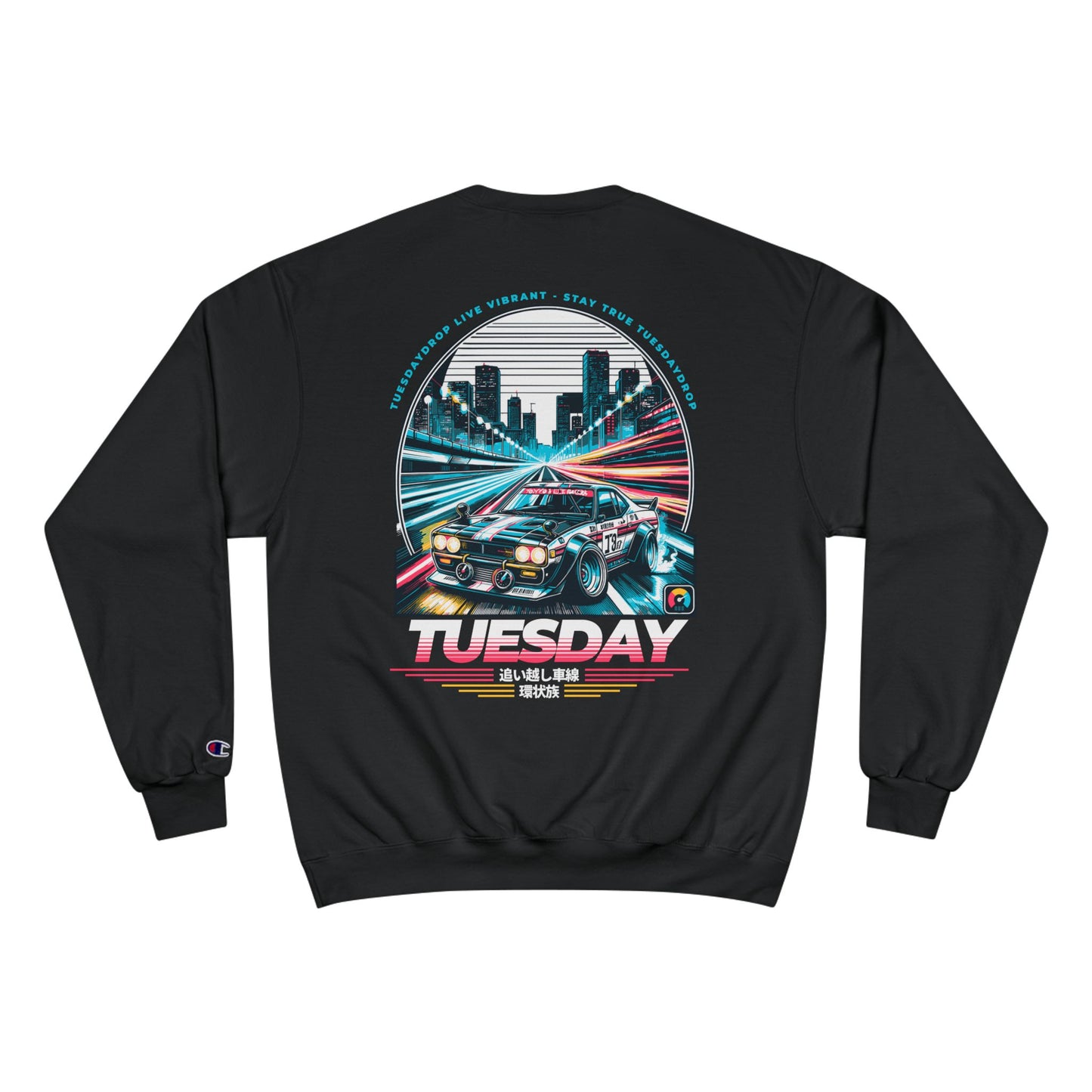 Retro Car Tuesday Champion Sweatshirt, Vintage Graphic Top, Cozy Unisex Apparel, Perfect Gift for Car Lovers, Unique Streetwear