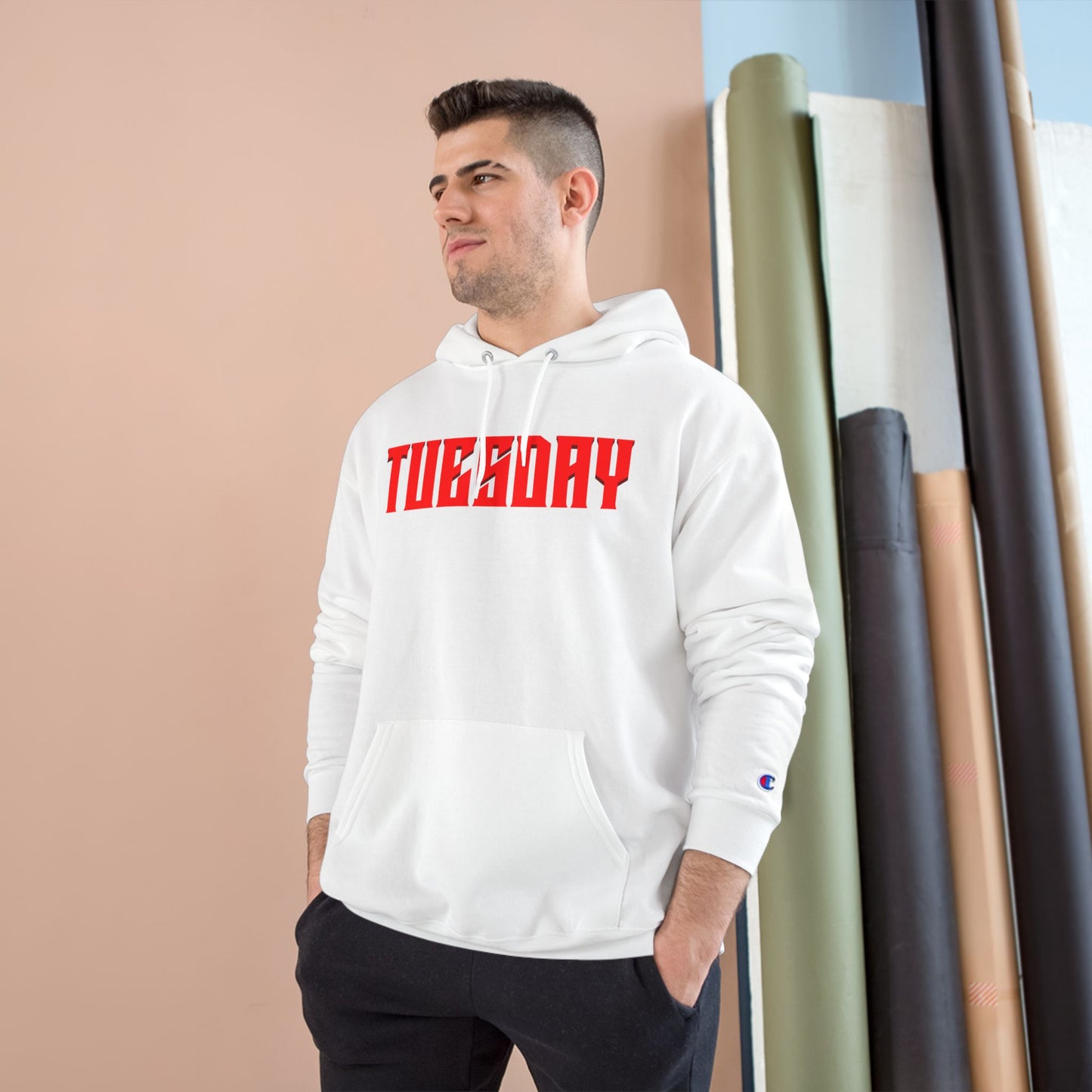 Halloween Tuesday editon Stylish Champion Hoodie with 'tuesday' Design, Casual Hoodie, Streetwear Fashion, Gift, Trendy Pullover