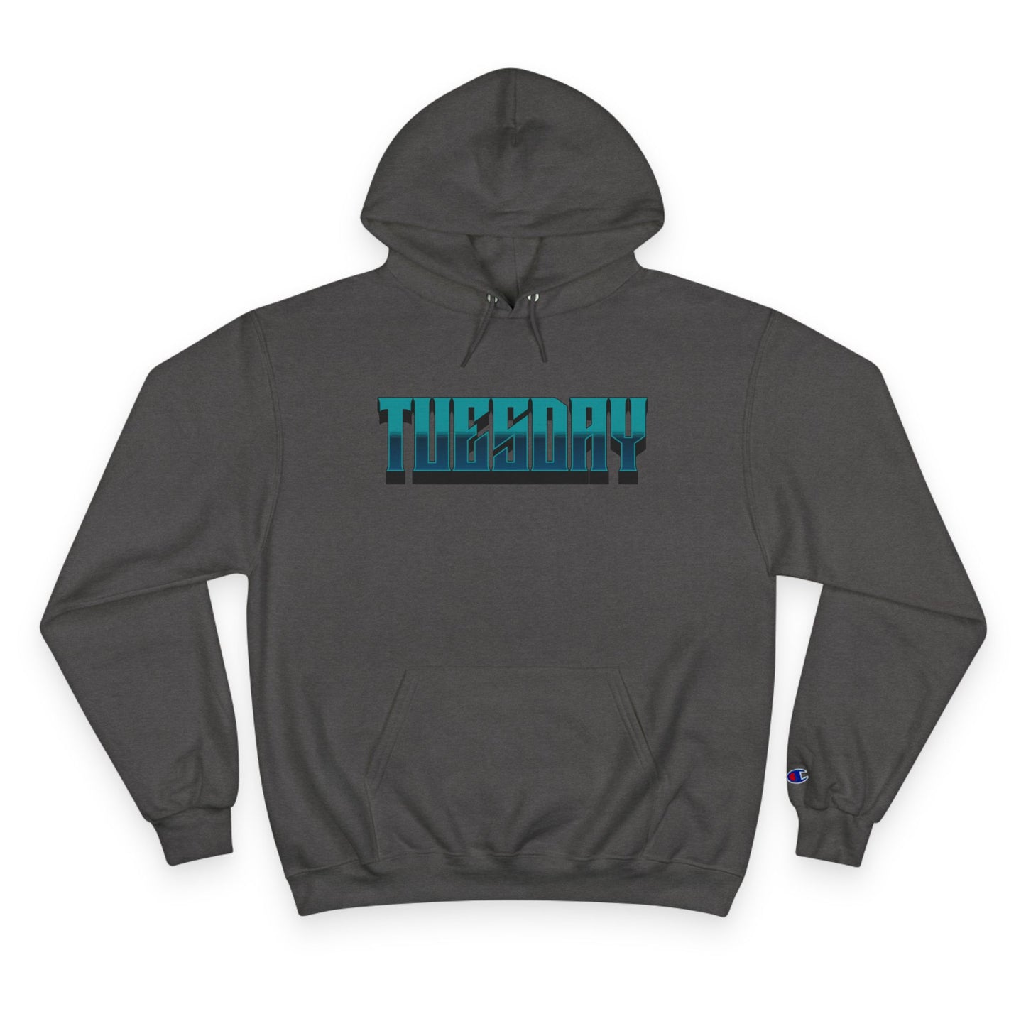 Champion Hoodie with Tuesday Graphic, Casualwear, Gift for Him/Her, Everyday Comfort, Fun Statement Piece