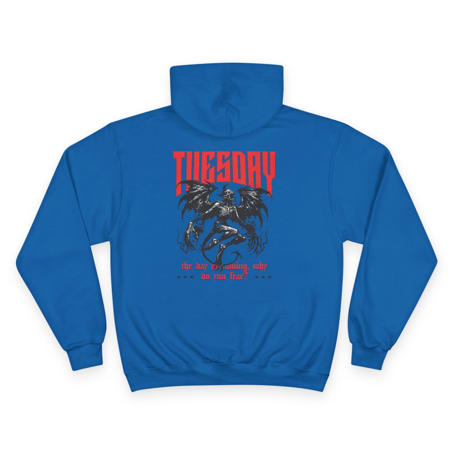 Champion Hoodie with 'TUESDAY' Design - Casual Wear, Graphic Sweatshirt, Trendy Pullover, Perfect Gift for Him/Her, Everyday Style