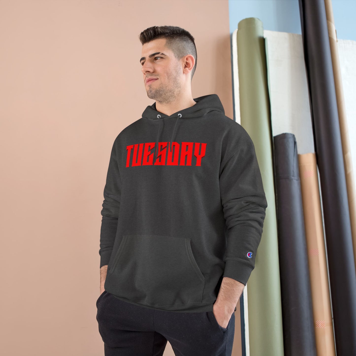 Halloween Tuesday editon Stylish Champion Hoodie with 'tuesday' Design, Casual Hoodie, Streetwear Fashion, Gift, Trendy Pullover
