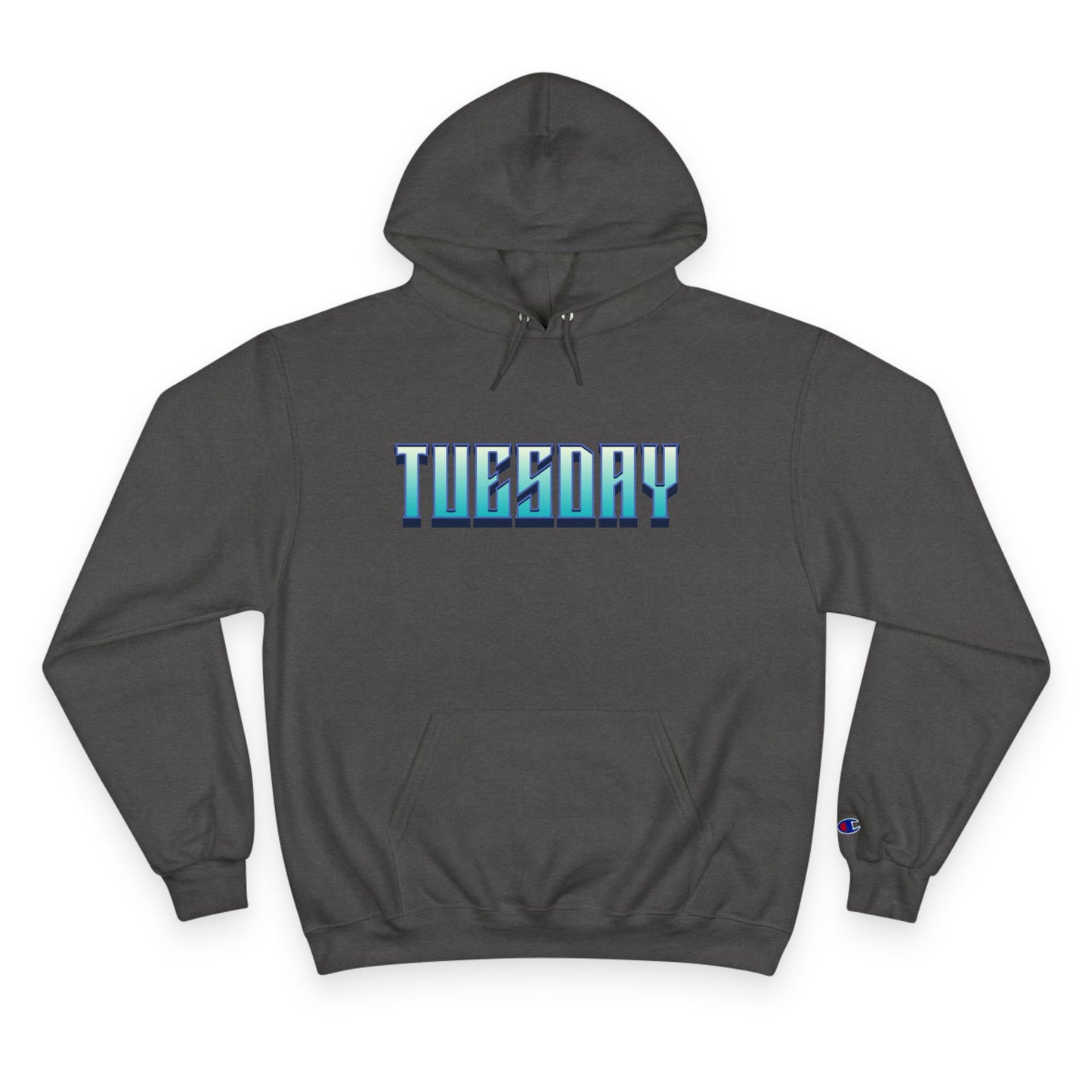 Stylish Champion Hoodie for Casual Vibes, Tuesday-Themed Sweatshirt, Everyday Wear, Perfect Gift for Friends, Cozy Graphic Hoodie
