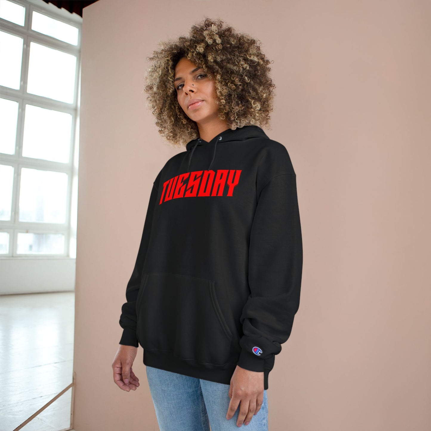 Halloween Tuesday editon Stylish Champion Hoodie with 'tuesday' Design, Casual Hoodie, Streetwear Fashion, Gift, Trendy Pullover