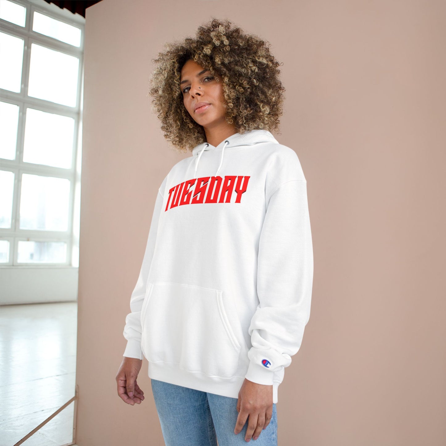 Halloween Tuesday editon Stylish Champion Hoodie with 'tuesday' Design, Casual Hoodie, Streetwear Fashion, Gift, Trendy Pullover