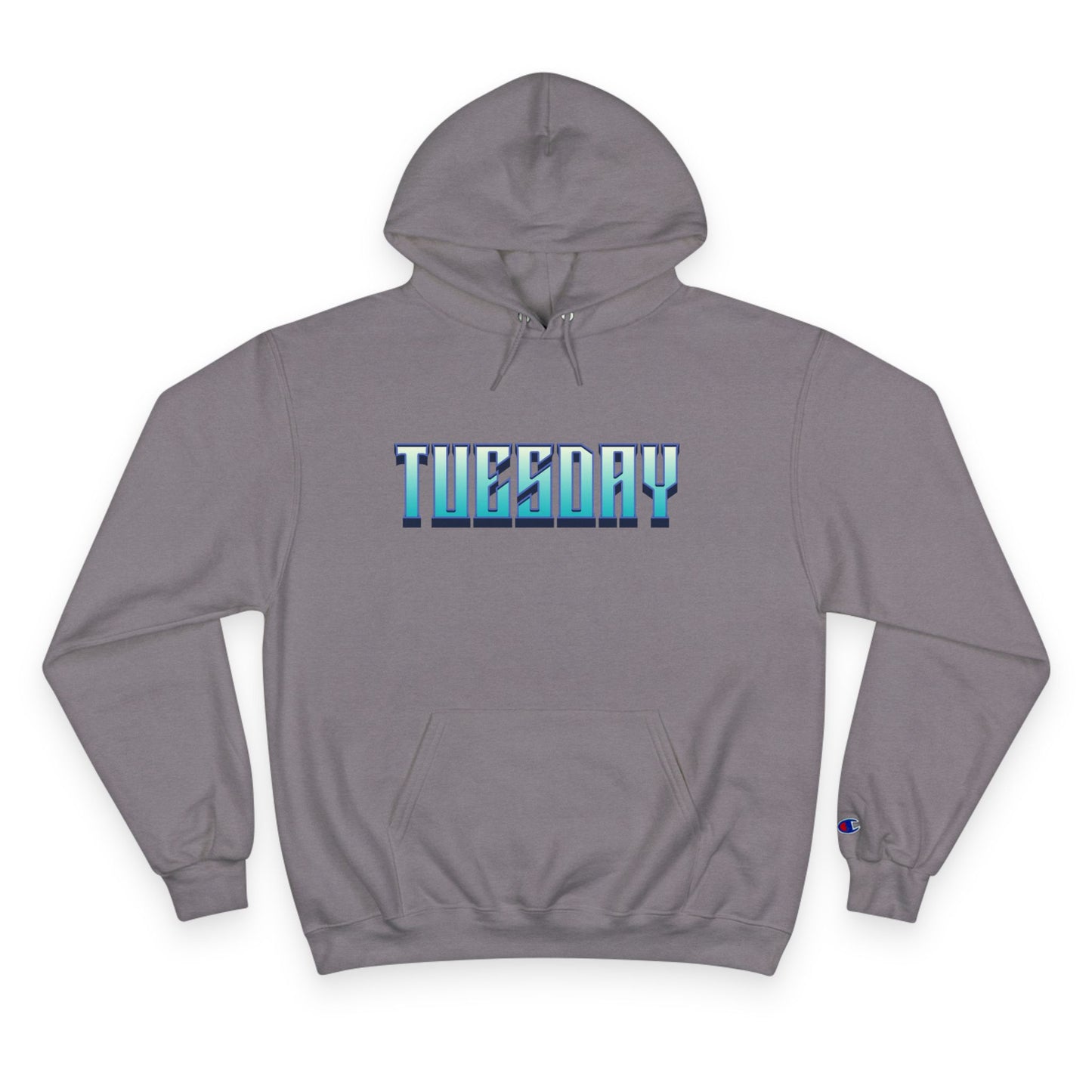 Stylish Champion Hoodie for Casual Vibes, Tuesday-Themed Sweatshirt, Everyday Wear, Perfect Gift for Friends, Cozy Graphic Hoodie
